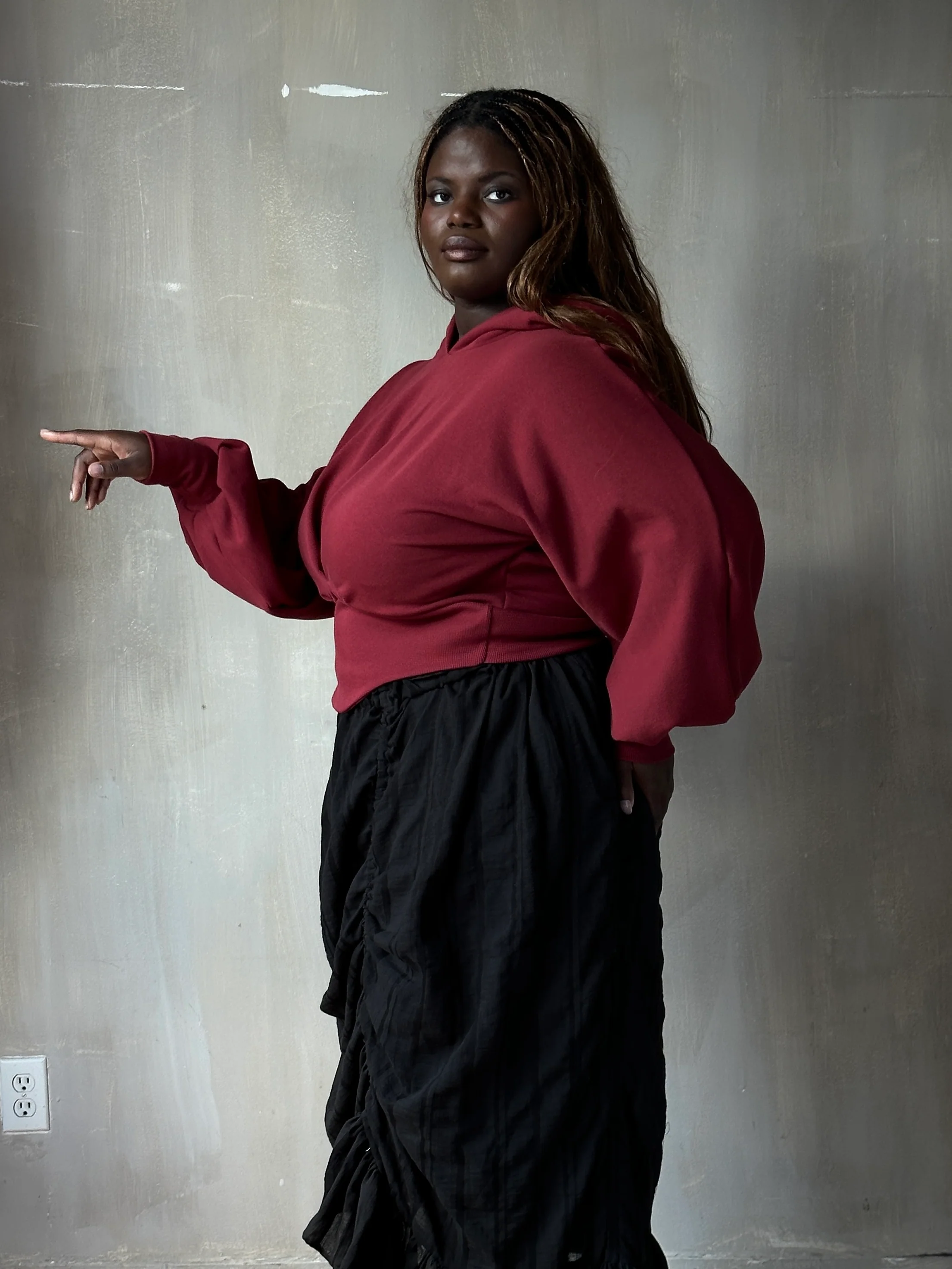 Corset Waist Hoodie in Oxblood Organic Fleece (In-Stock) - Image 9