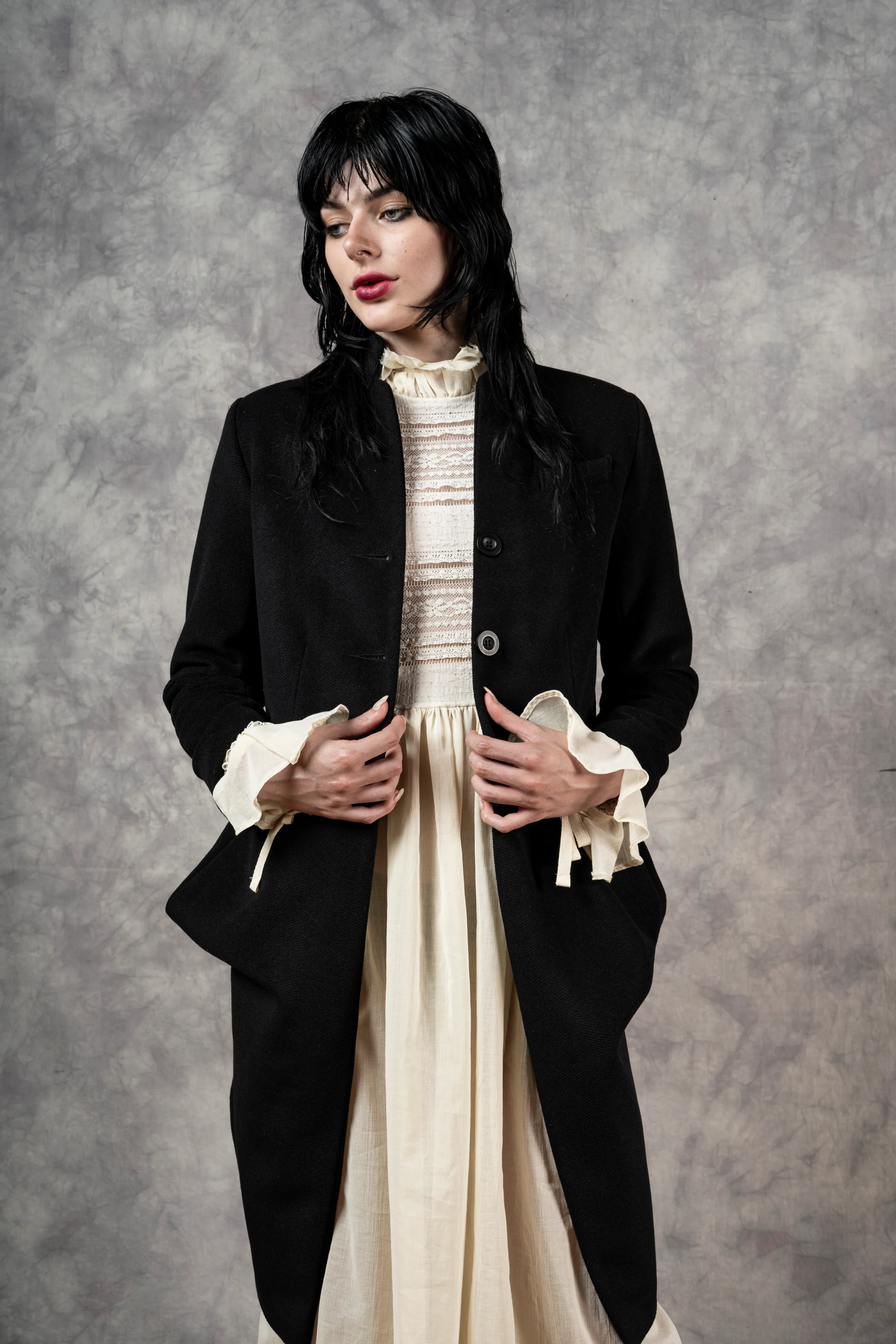 "Edith" Lace High Collar Dress in Ivory - Image 11