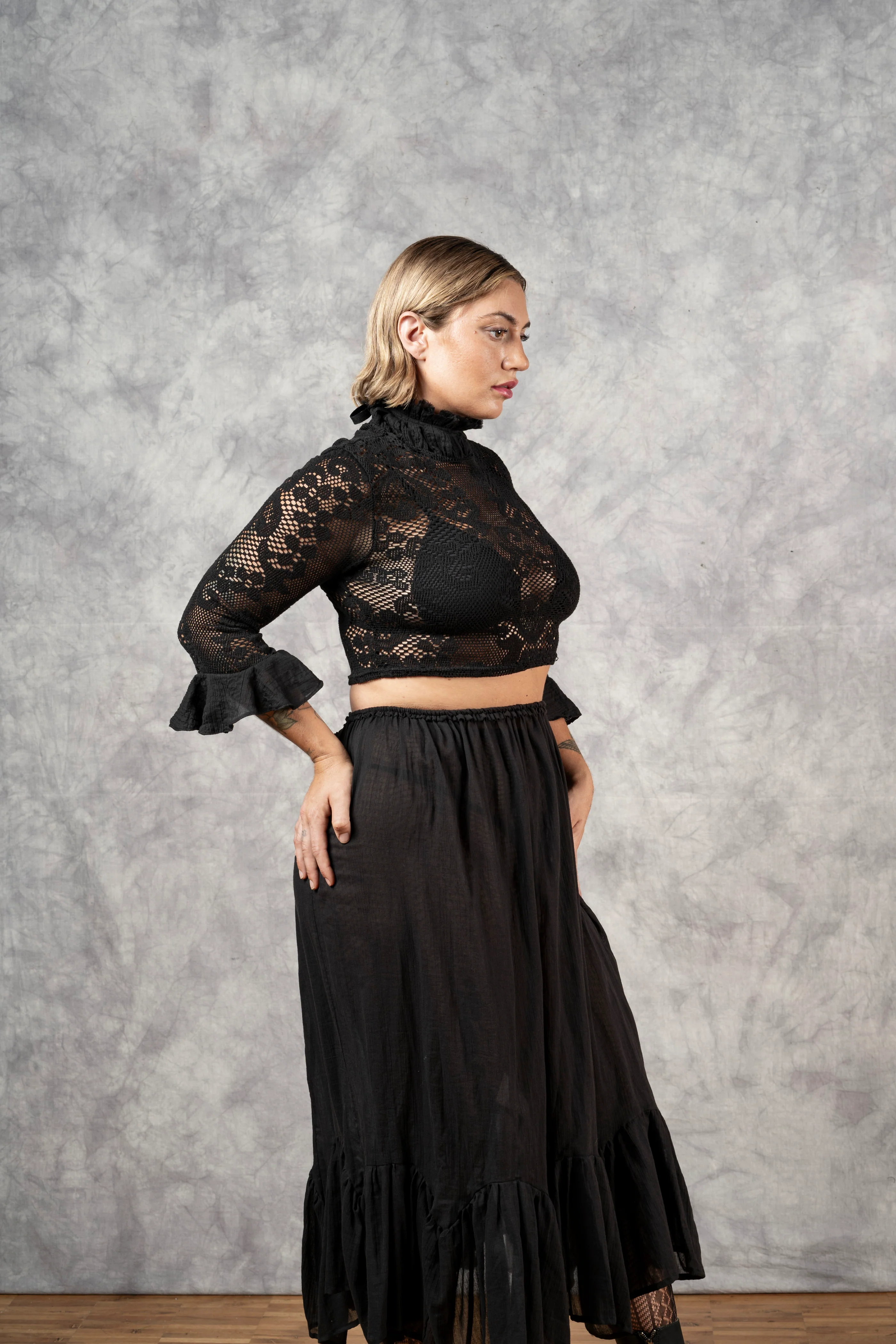 Lace High Collar Top in Black - Image 10