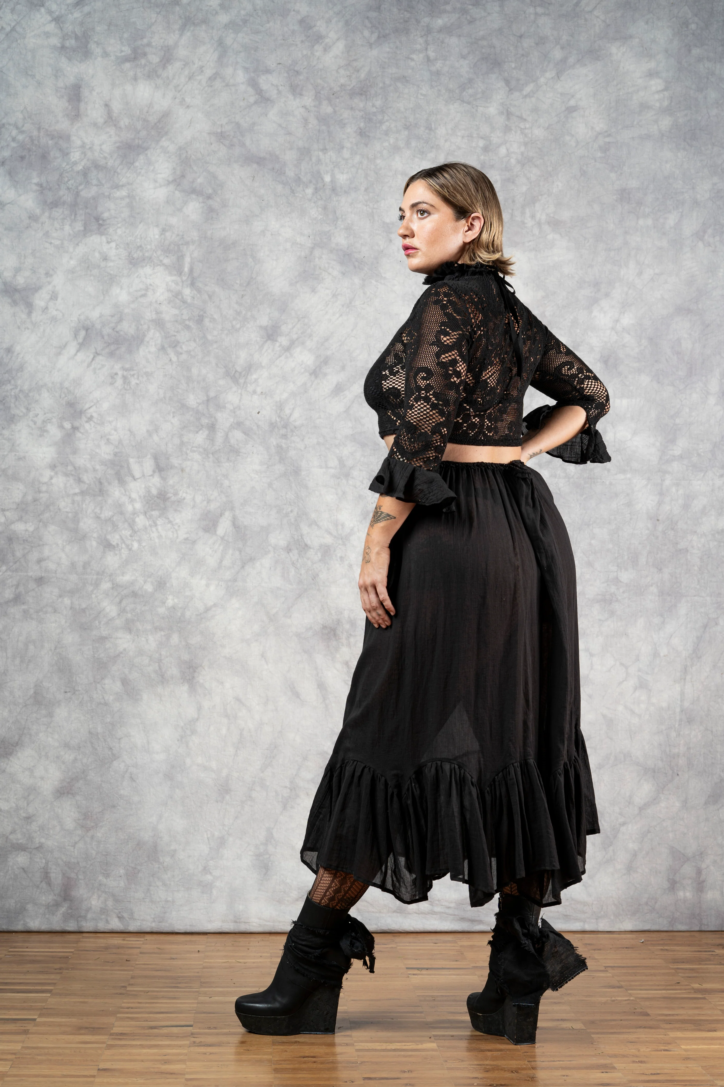 Lace High Collar Top in Black - Image 12