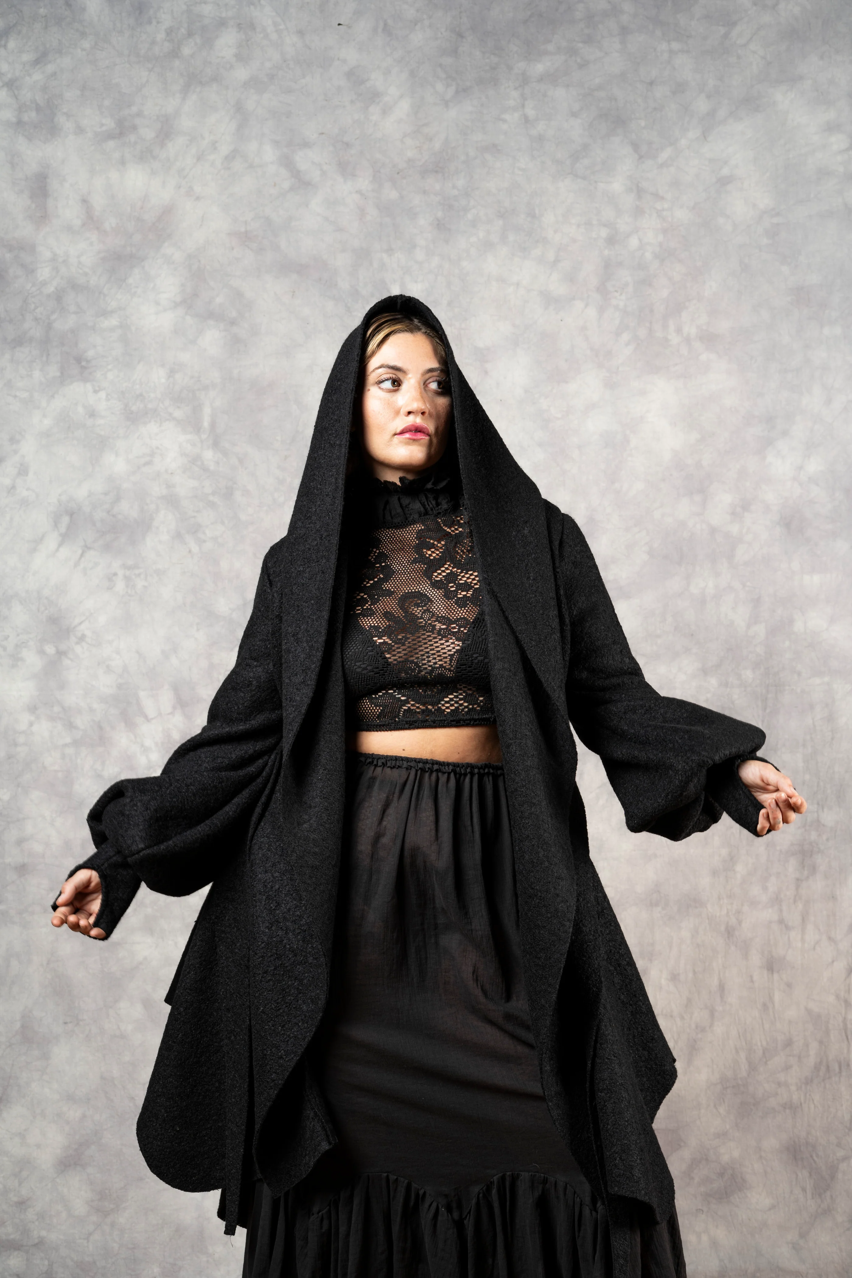 Lace High Collar Top in Black - Image 14