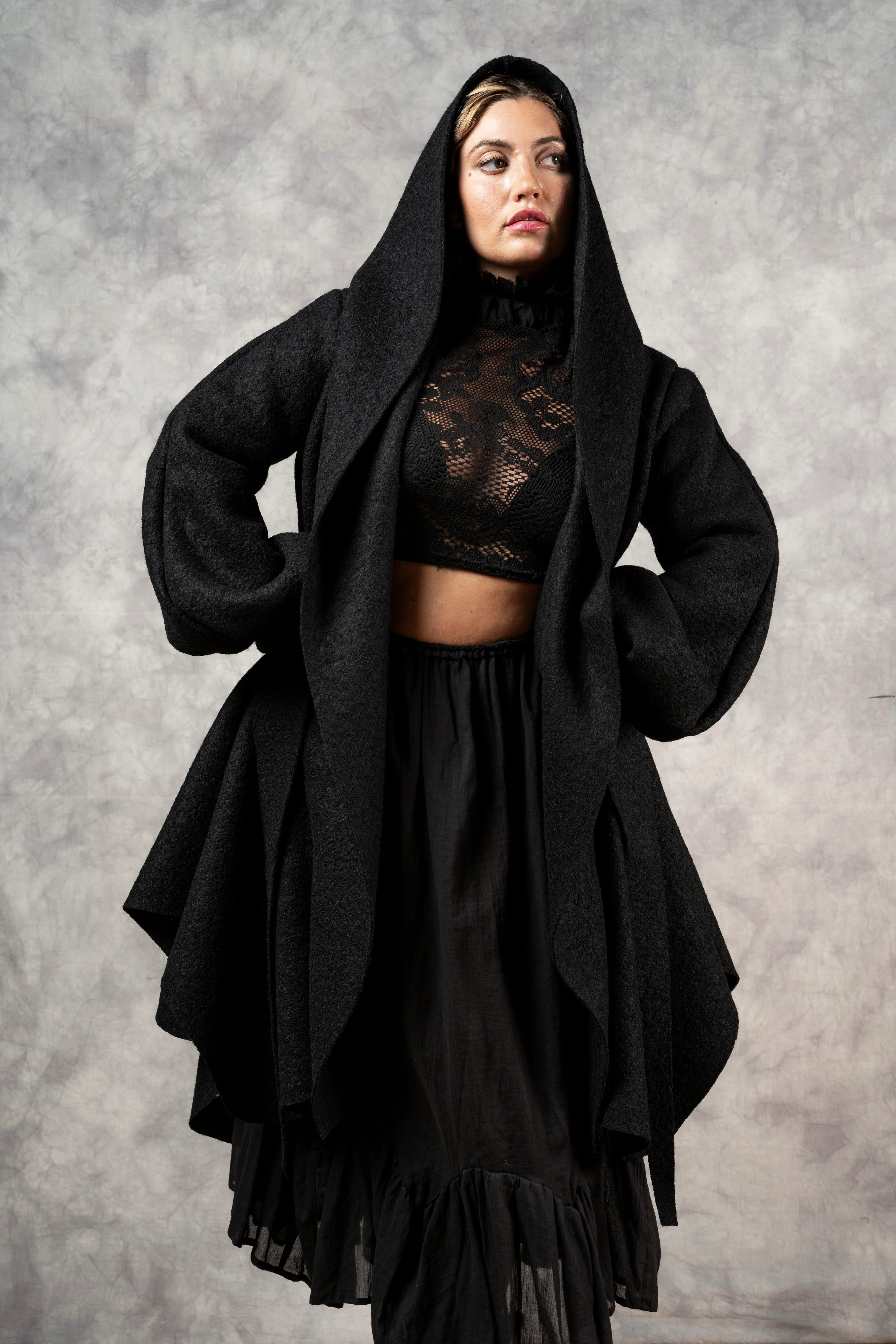 Lace High Collar Top in Black - Image 17