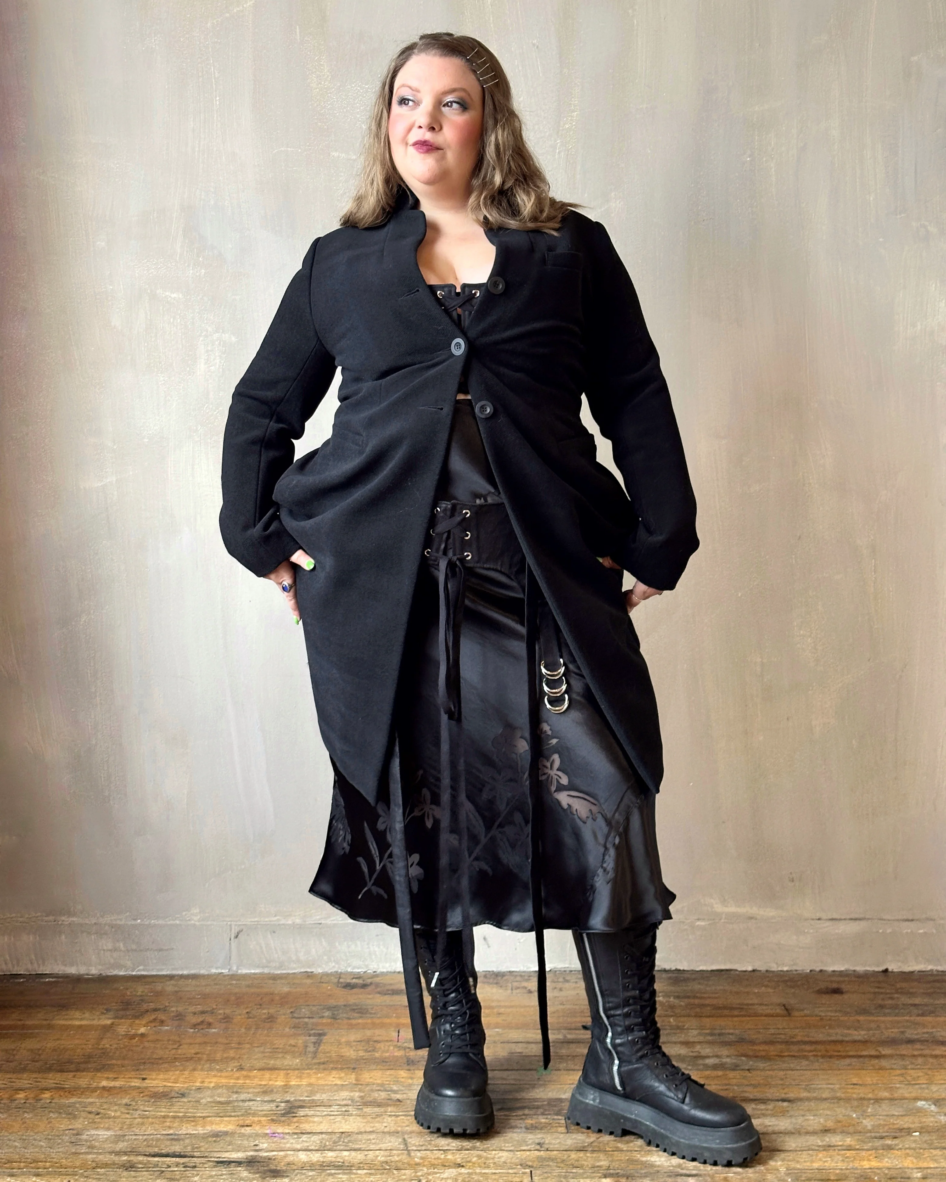 Stand Collar Coat with Bustle (In Stock) * - Image 11