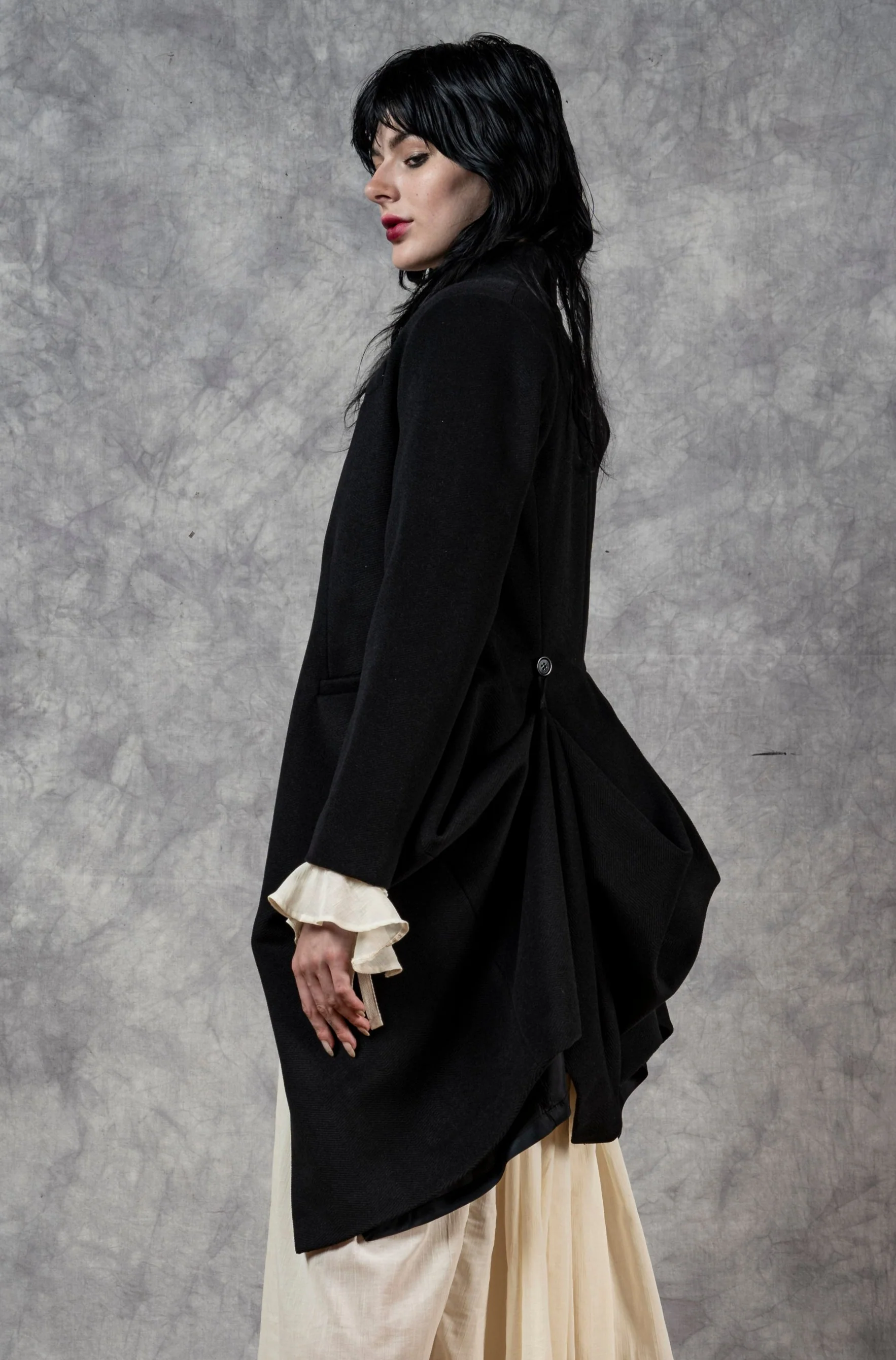 Stand Collar Coat with Bustle (In Stock) * - Image 16