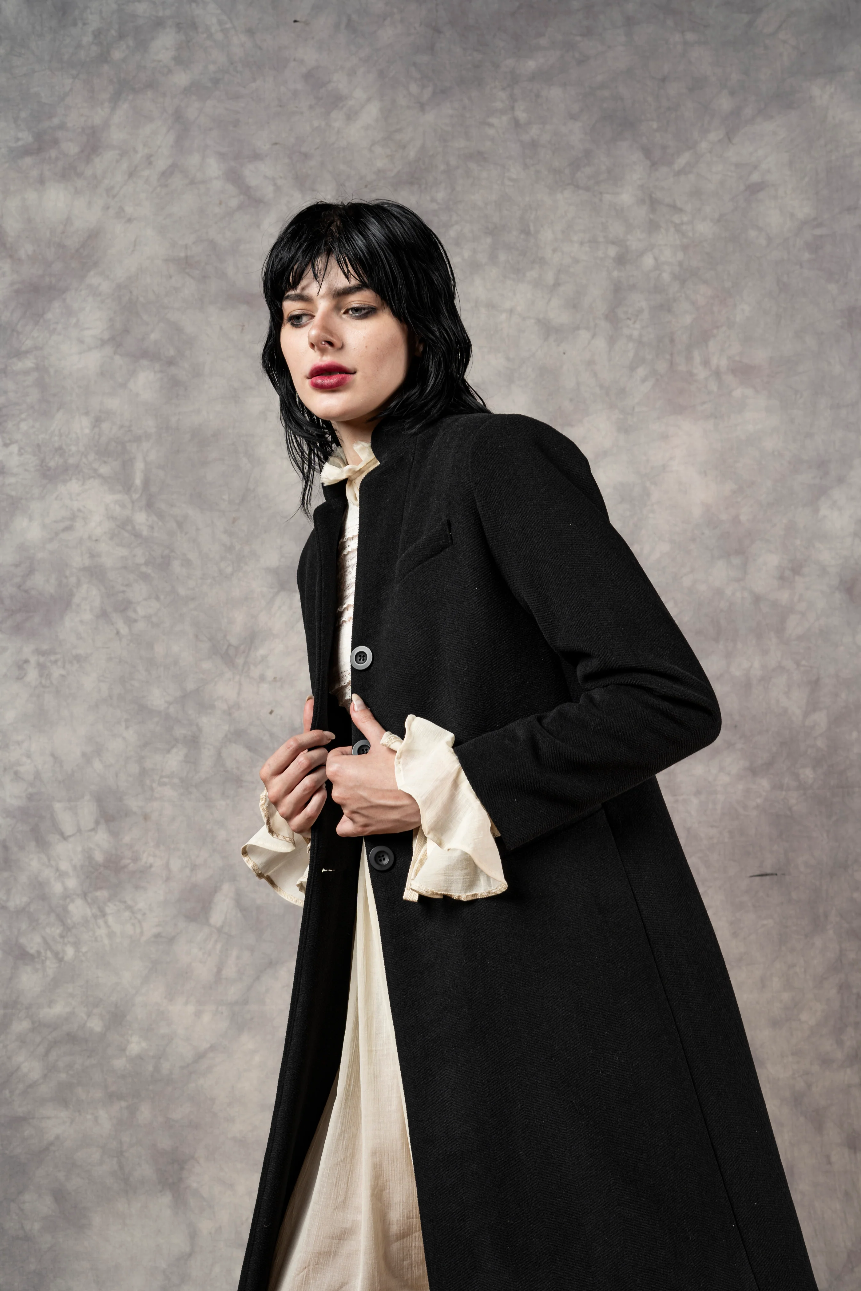 Stand Collar Coat with Bustle (In Stock) * - Image 17