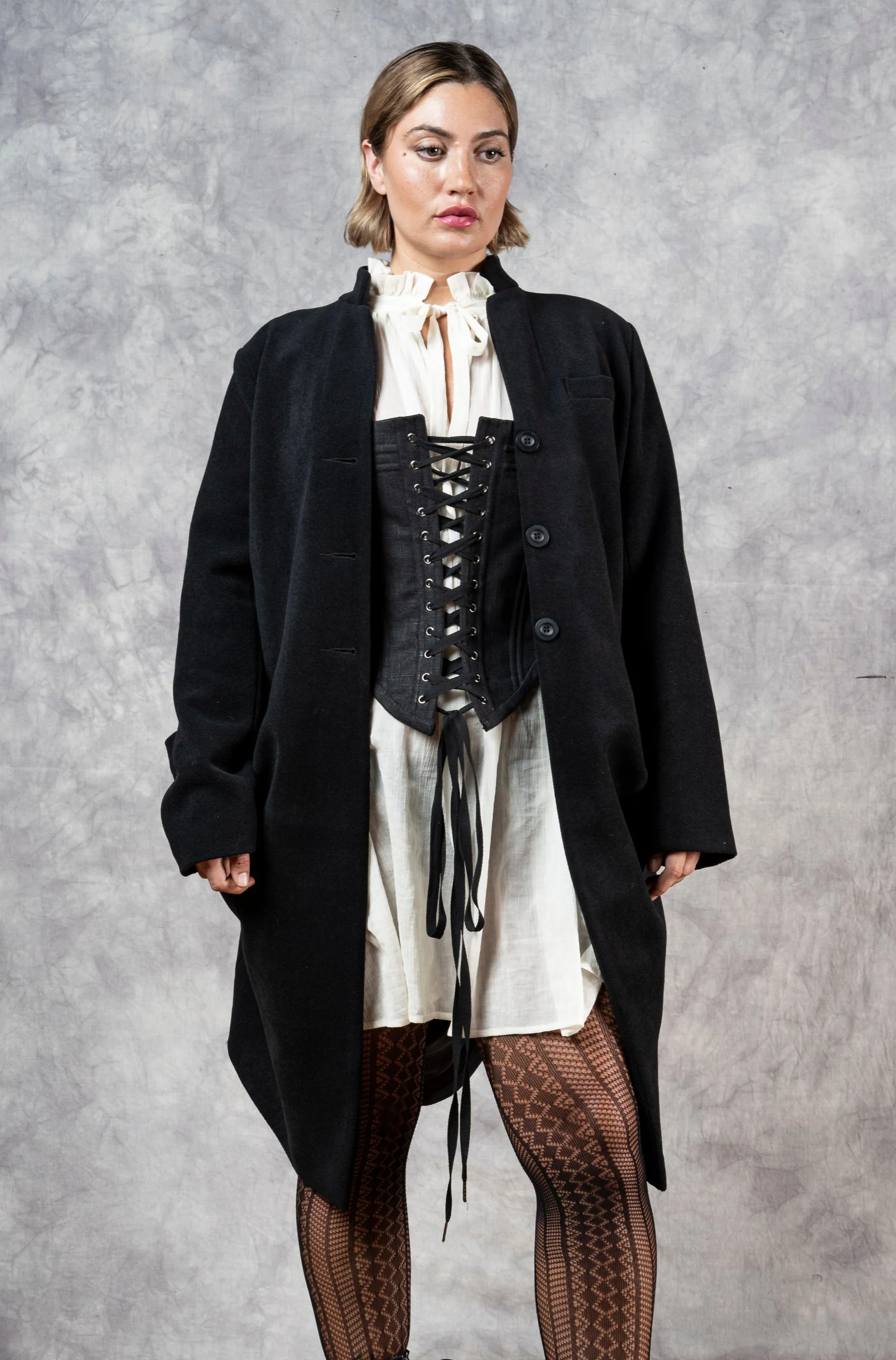 Stand Collar Coat with Bustle (In Stock) * - Image 19