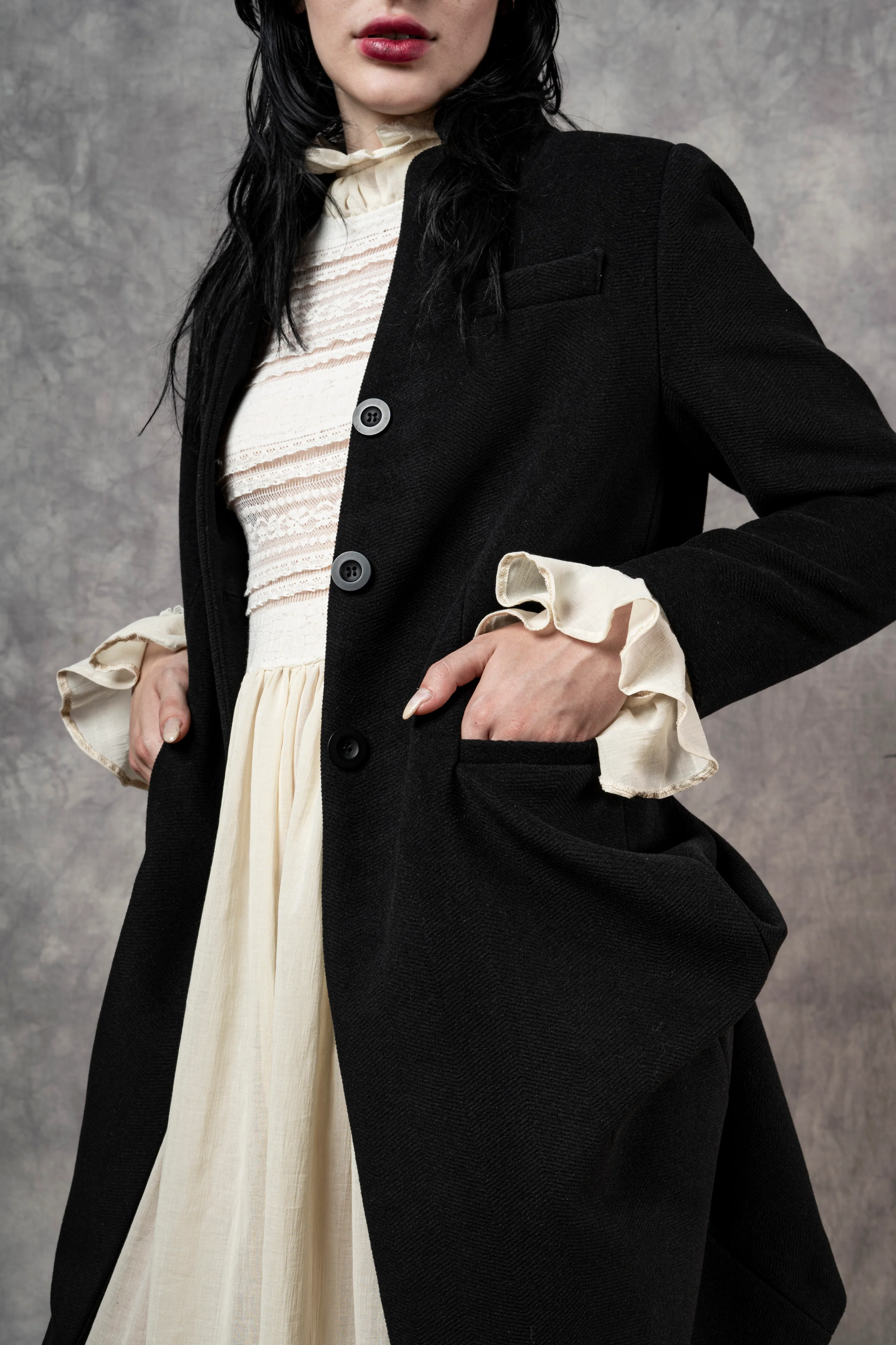 Stand Collar Coat with Bustle (In Stock) * - Image 21