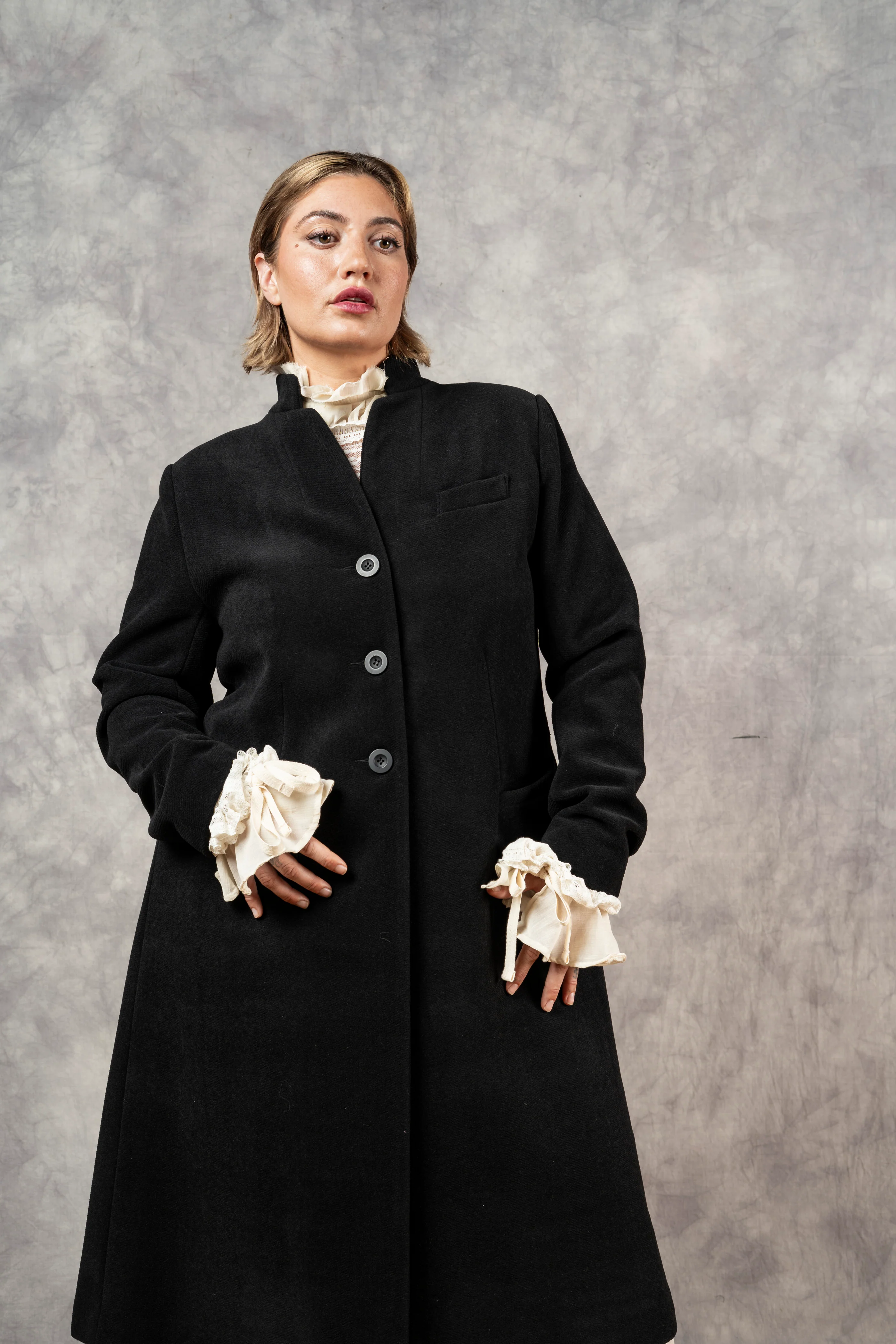 Stand Collar Coat with Bustle (In Stock) * - Image 22