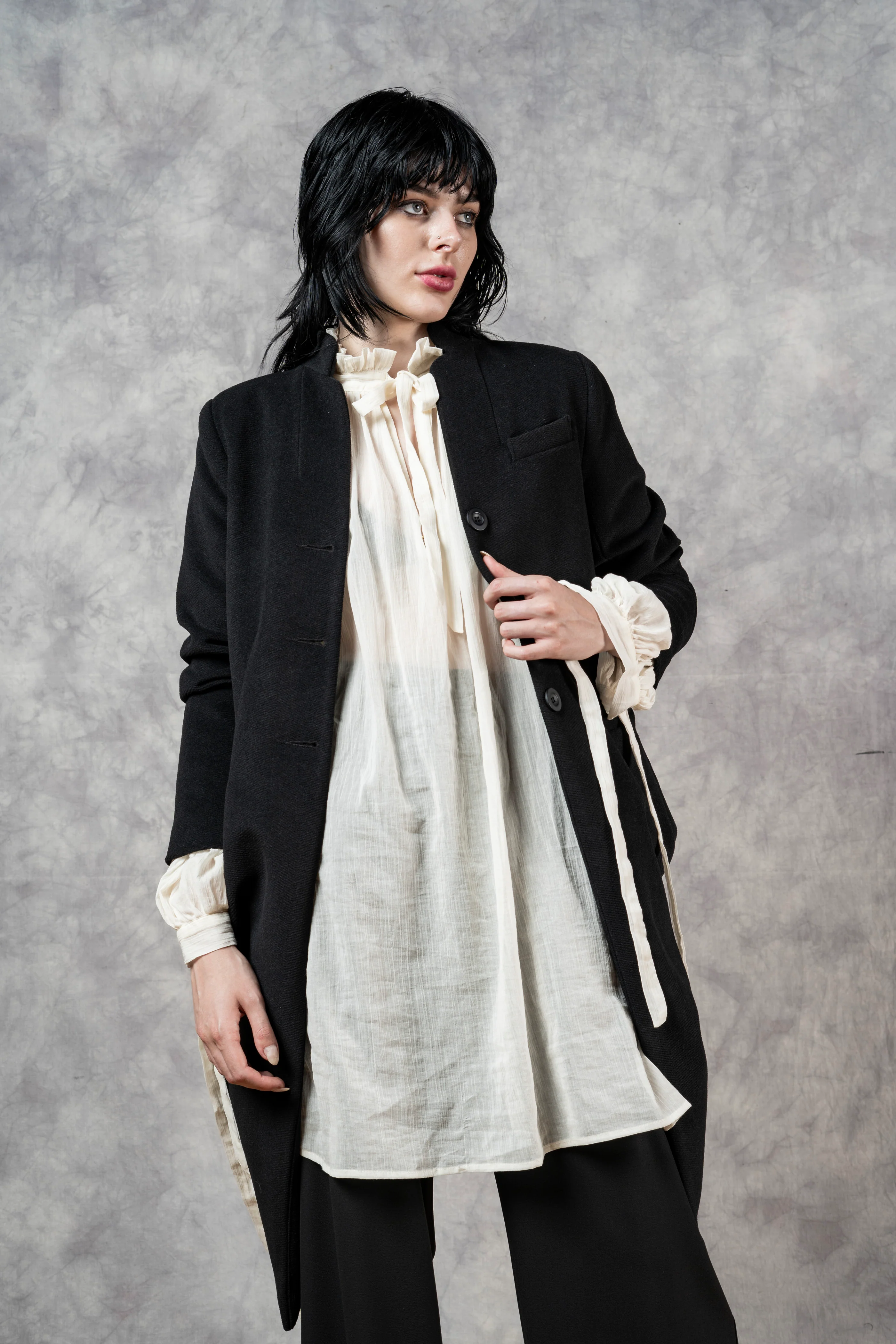 Stand Collar Coat with Bustle (In Stock) * - Image 23