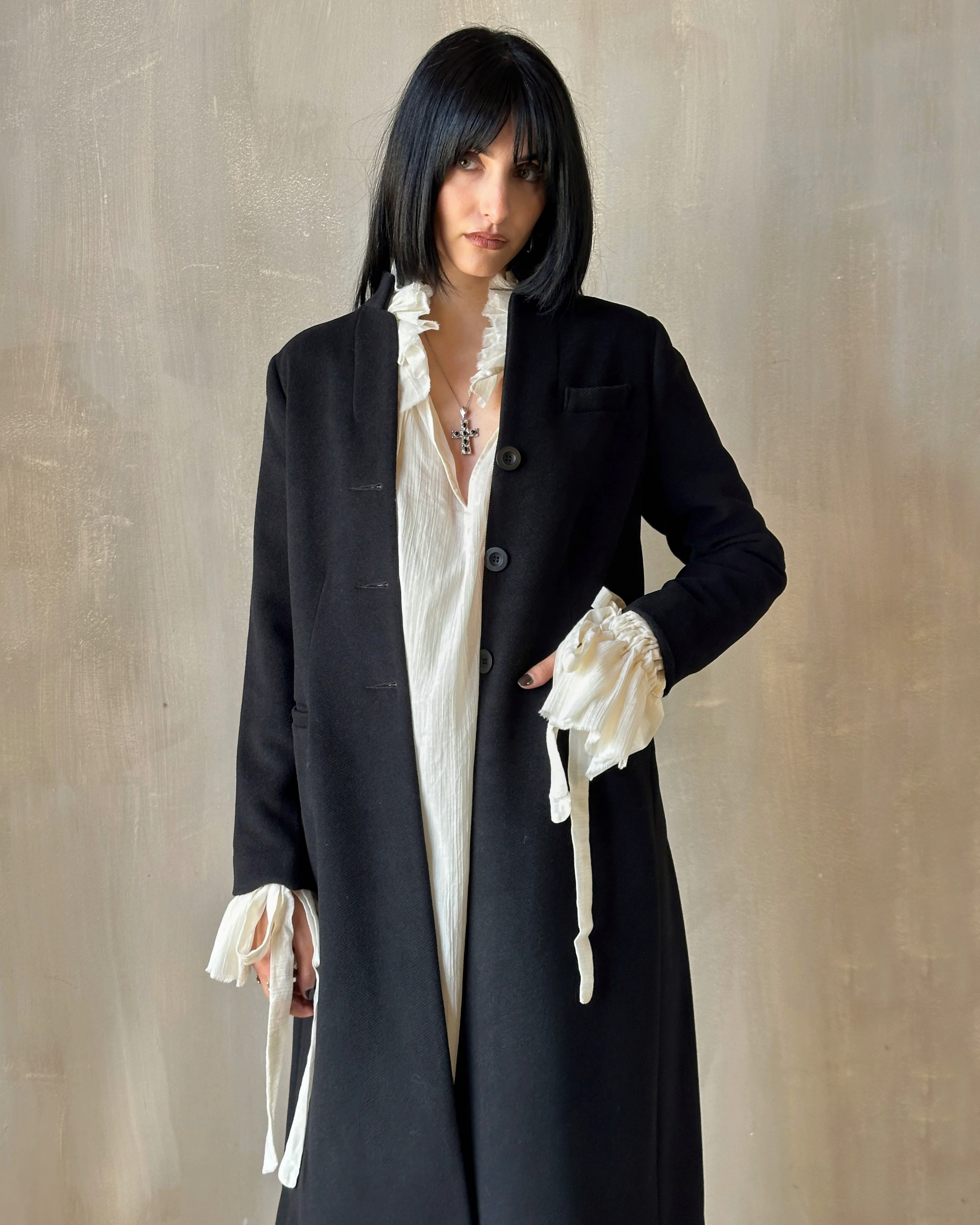 Stand Collar Coat with Bustle (In Stock) * - Image 4