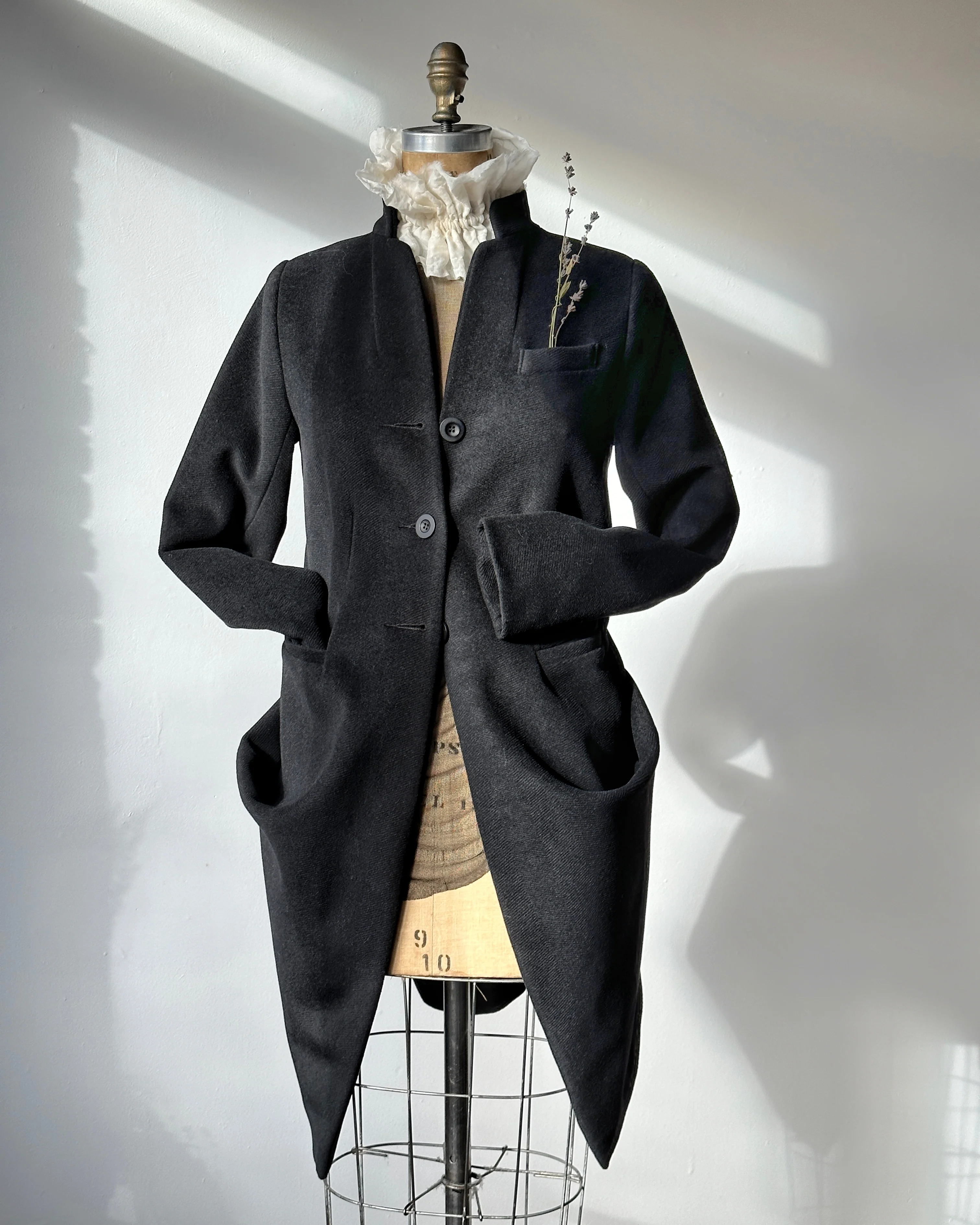 Stand Collar Coat with Bustle (In Stock) * - Image 8