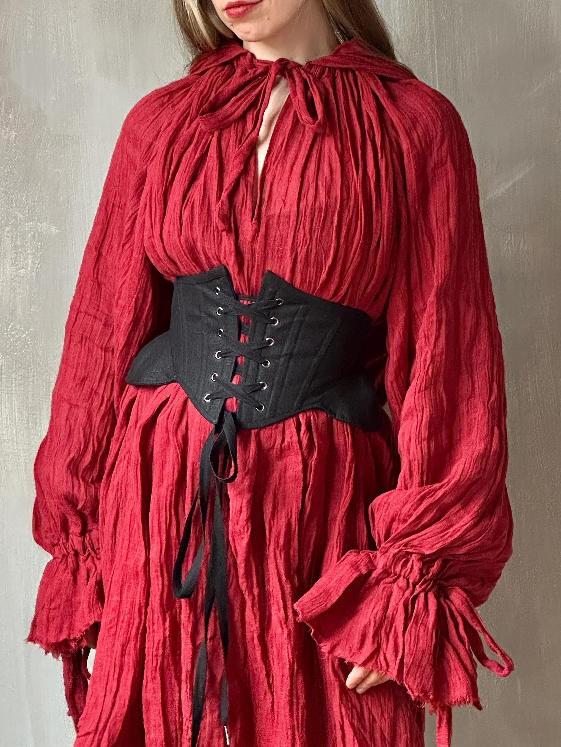 Hooded Alchemist Chemise in Burnt Red Linen - Image 10