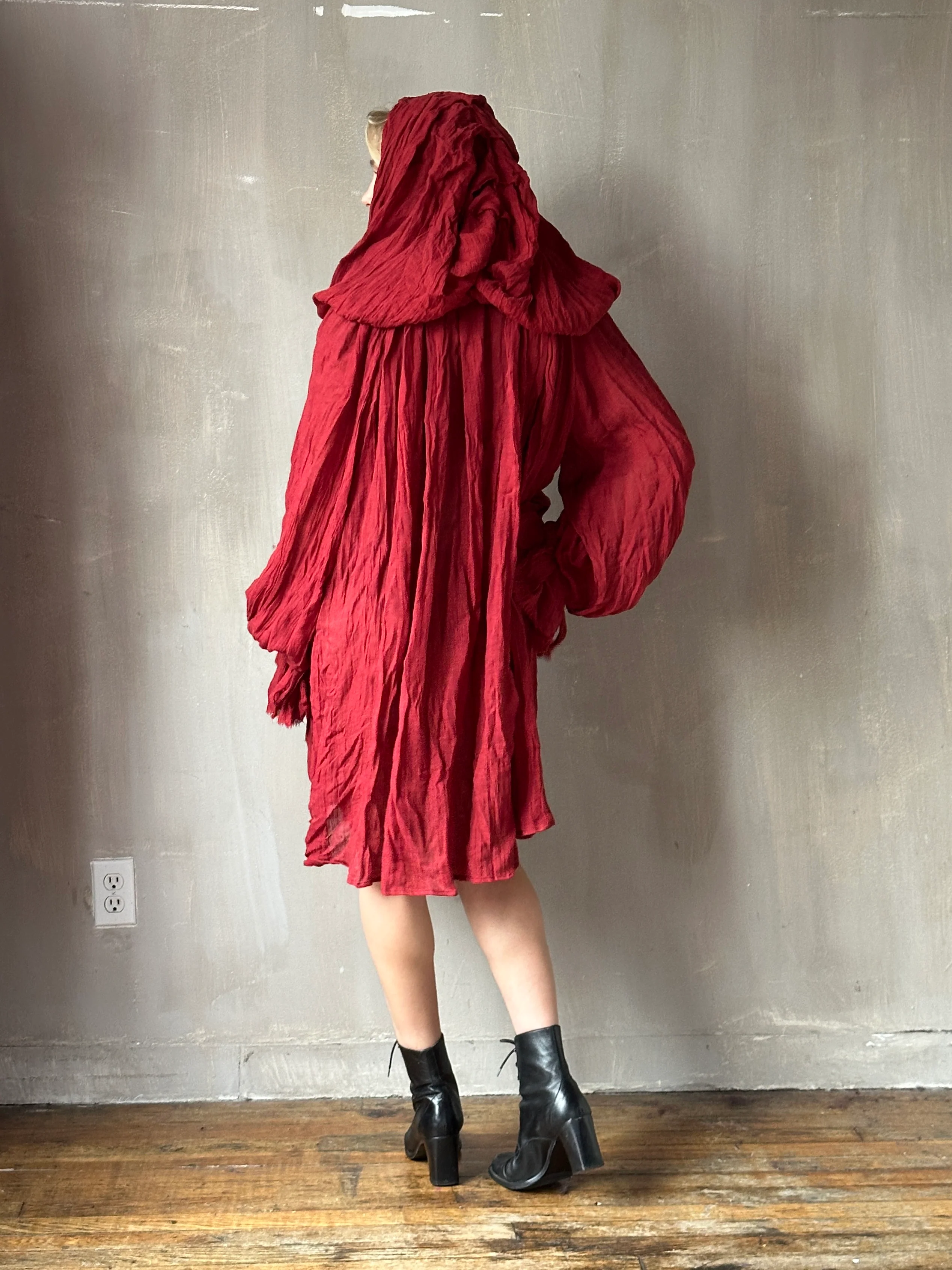 Hooded Alchemist Chemise in Burnt Red Linen - Image 4