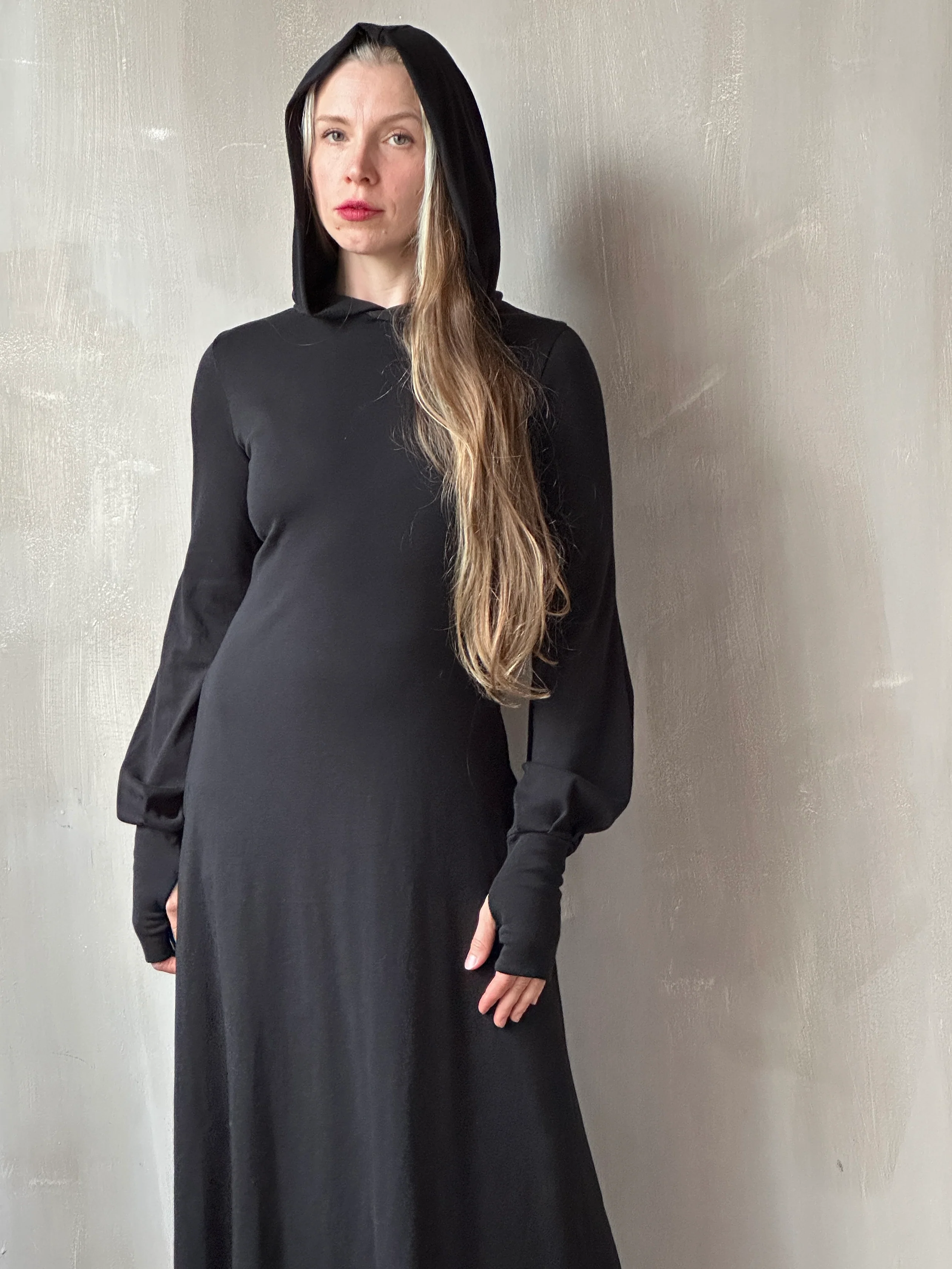 "Temple" Maxi Dress w/Hood in Black (In-Stock) - Image 3