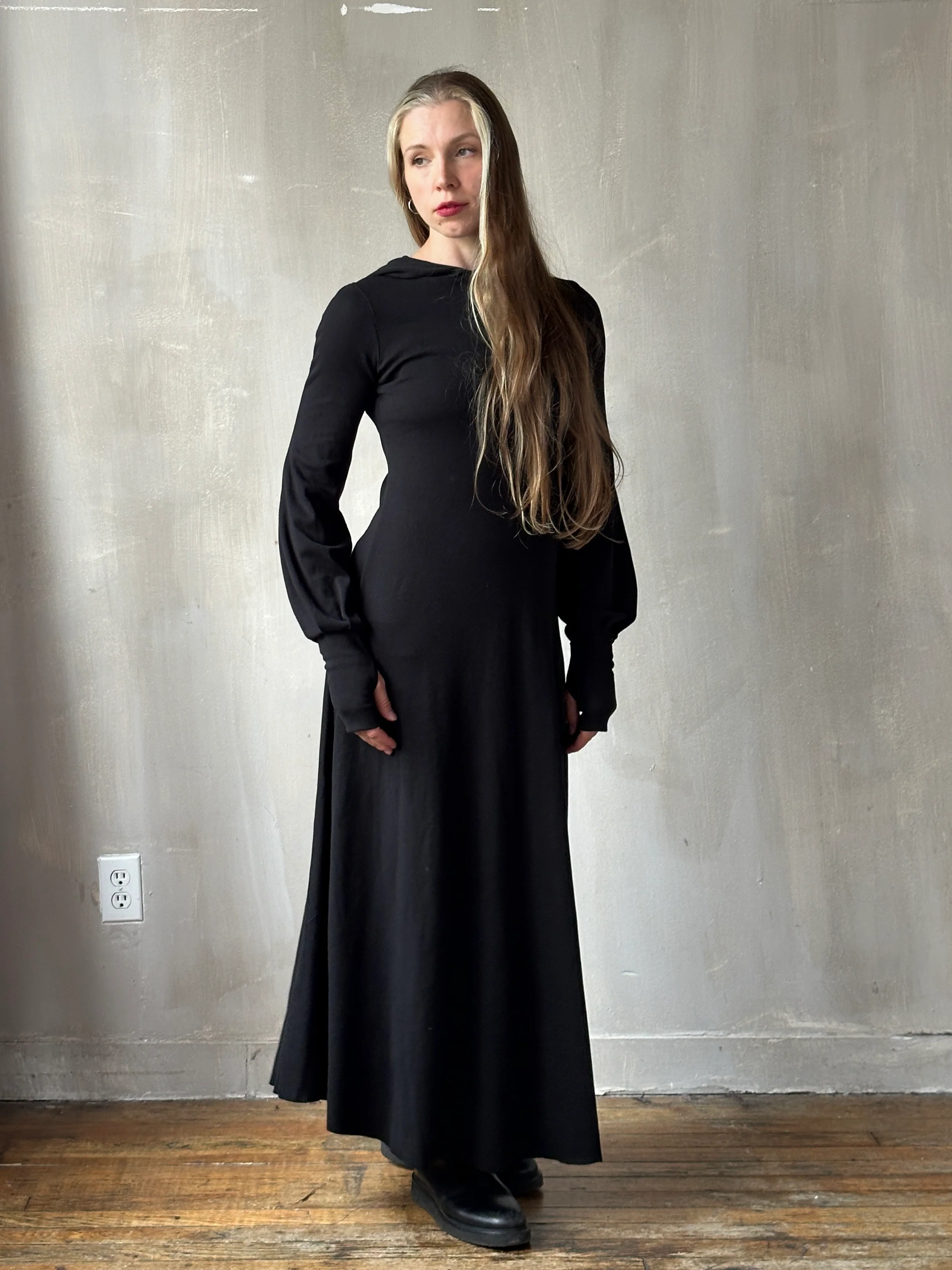"Temple" Maxi Dress w/Hood in Black (In-Stock) - Image 4