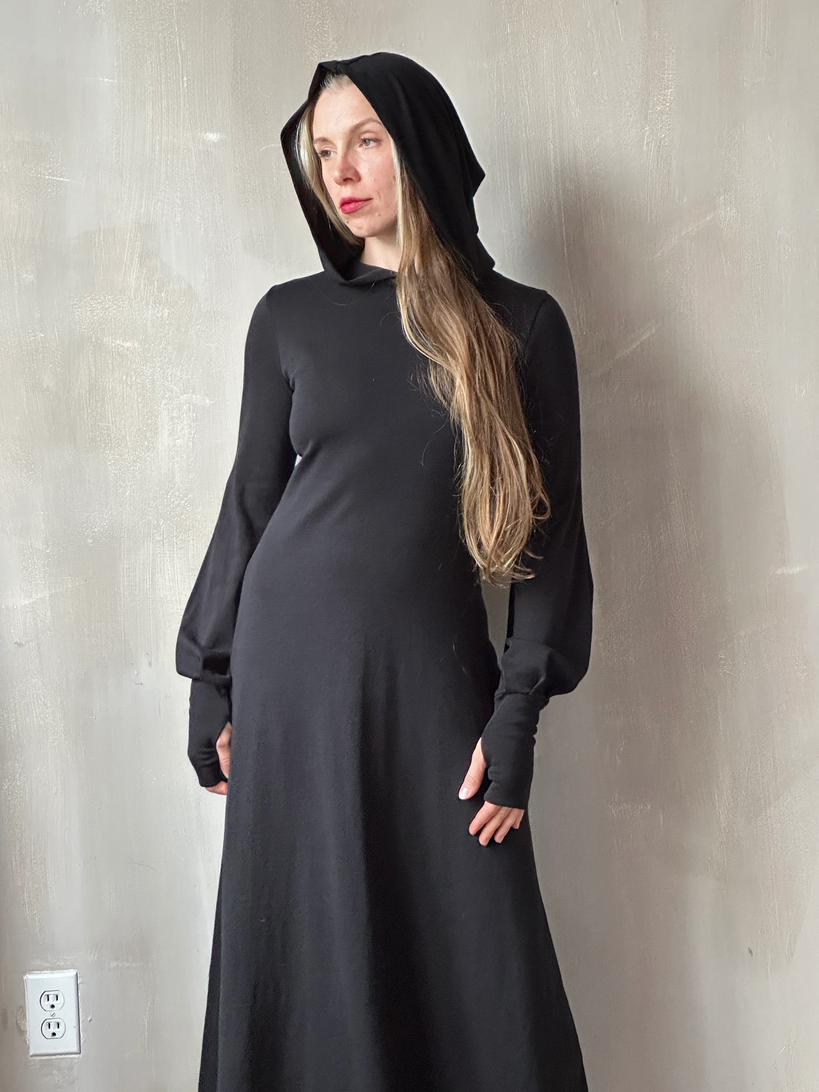 "Temple" Maxi Dress w/Hood in Black (In-Stock) - Image 5