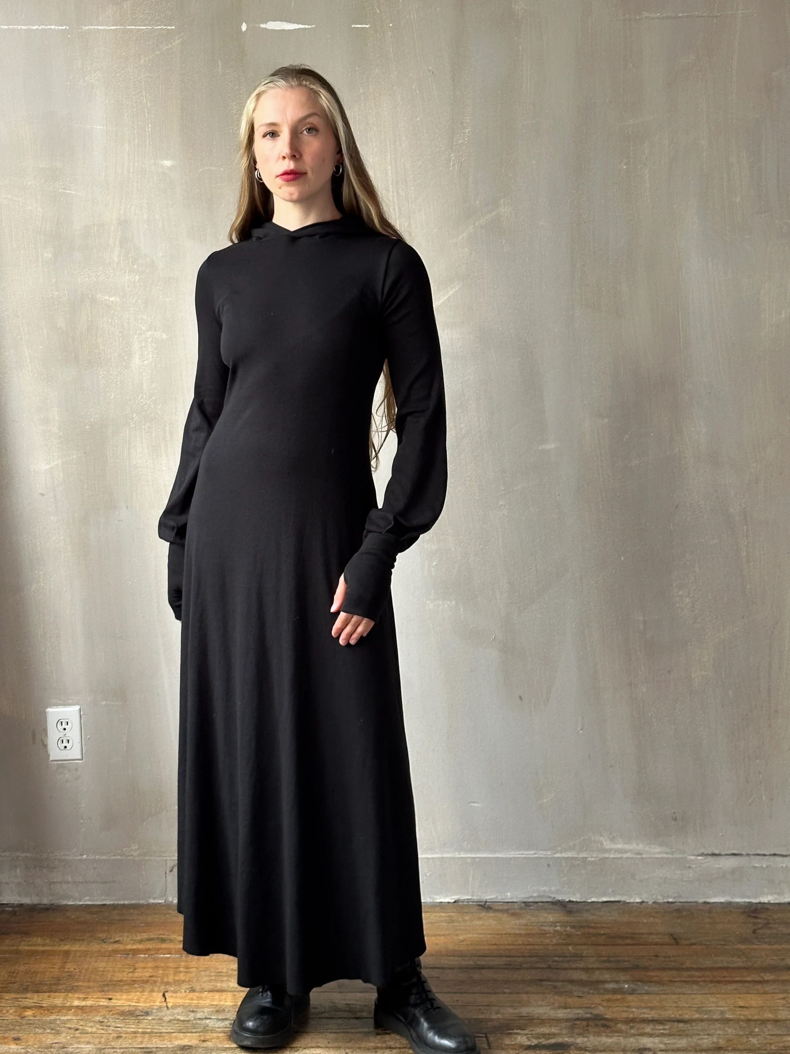"Temple" Maxi Dress w/Hood in Black (In-Stock) - Image 7