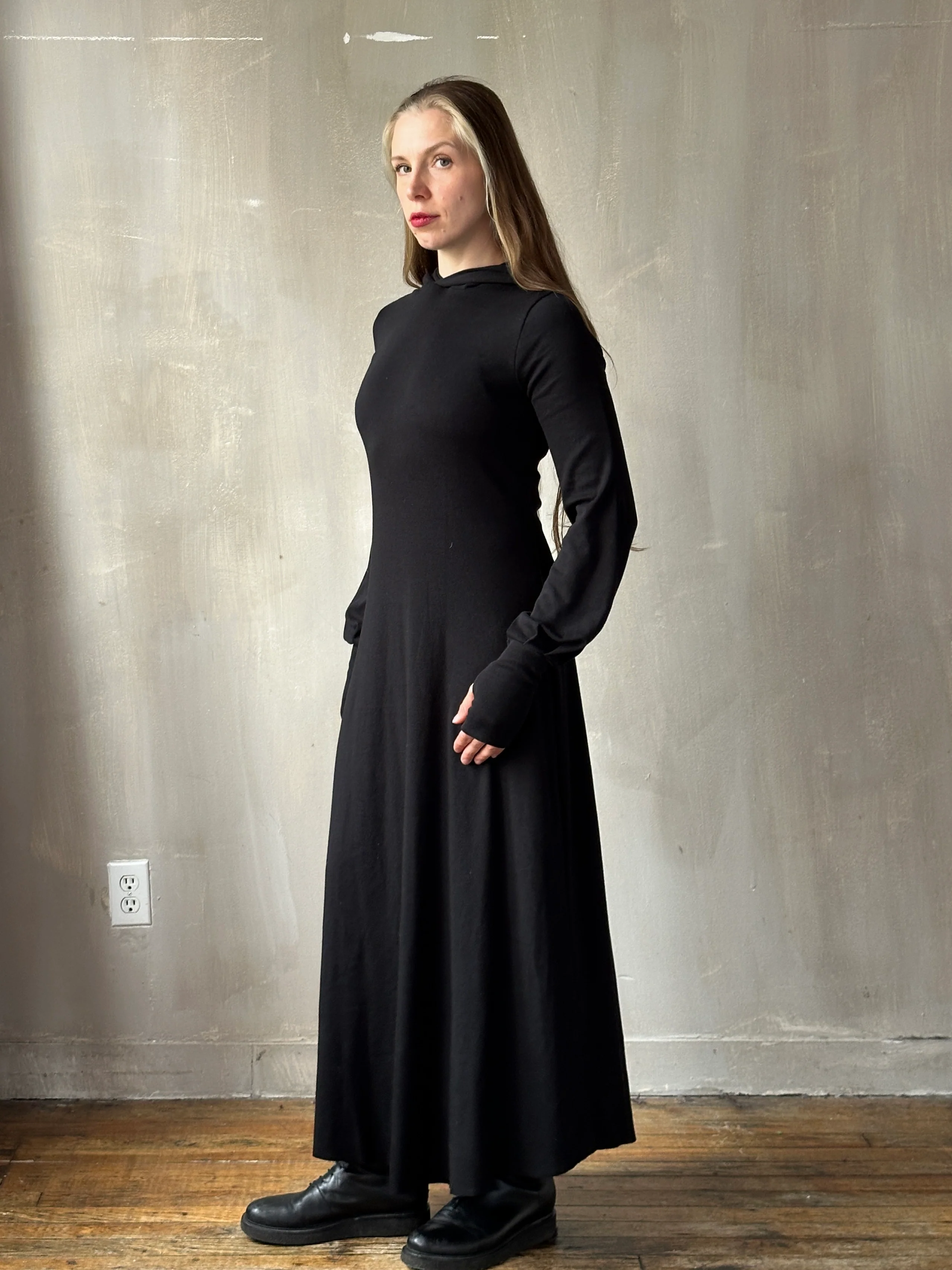 "Temple" Maxi Dress w/Hood in Black (In-Stock) - Image 8