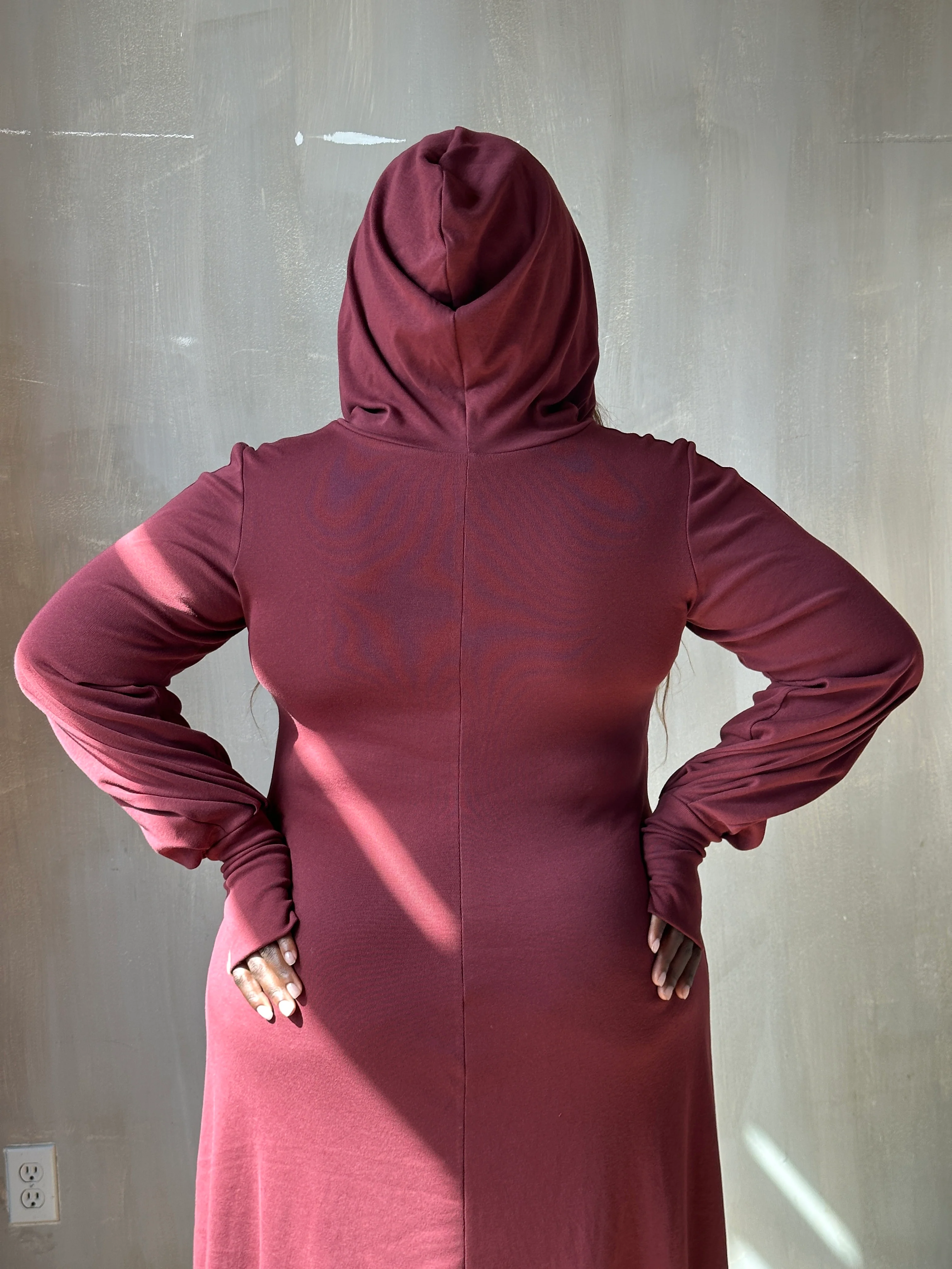 "Temple" Maxi Dress w/Hood in Plum Wine (In-Stock) - Image 4