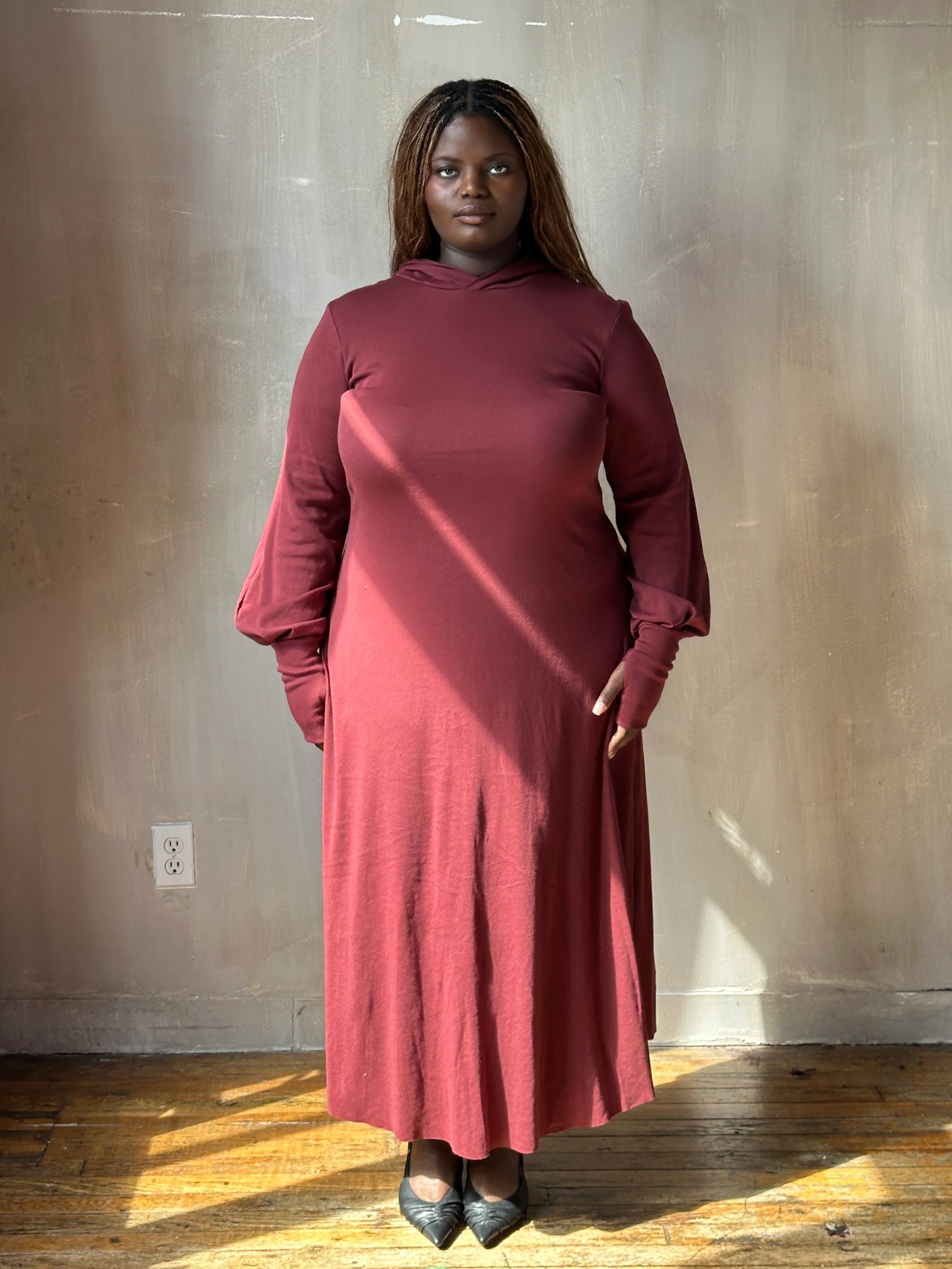"Temple" Maxi Dress w/Hood in Plum Wine (In-Stock) - Image 5