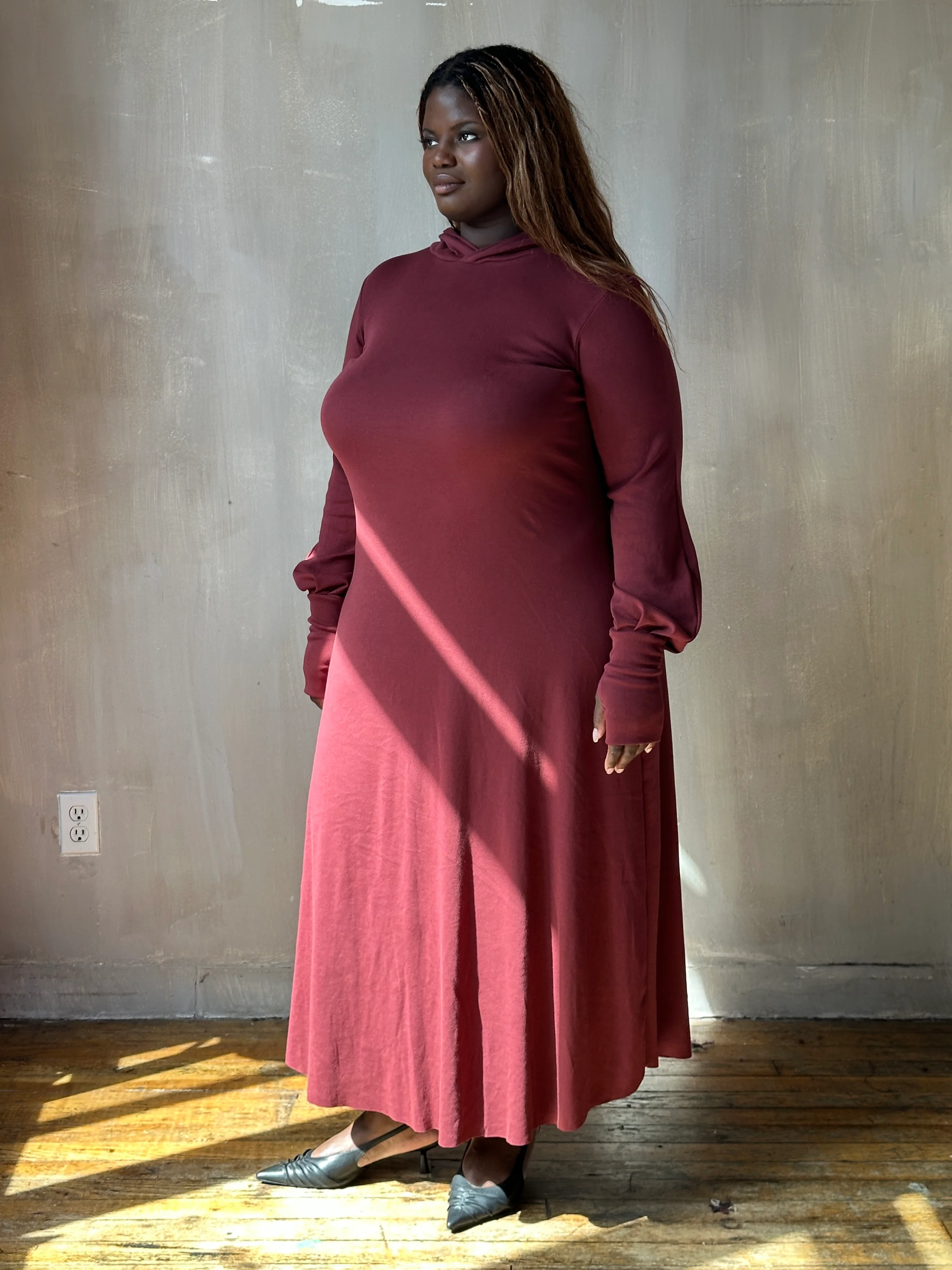 "Temple" Maxi Dress w/Hood in Plum Wine (In-Stock) - Image 6