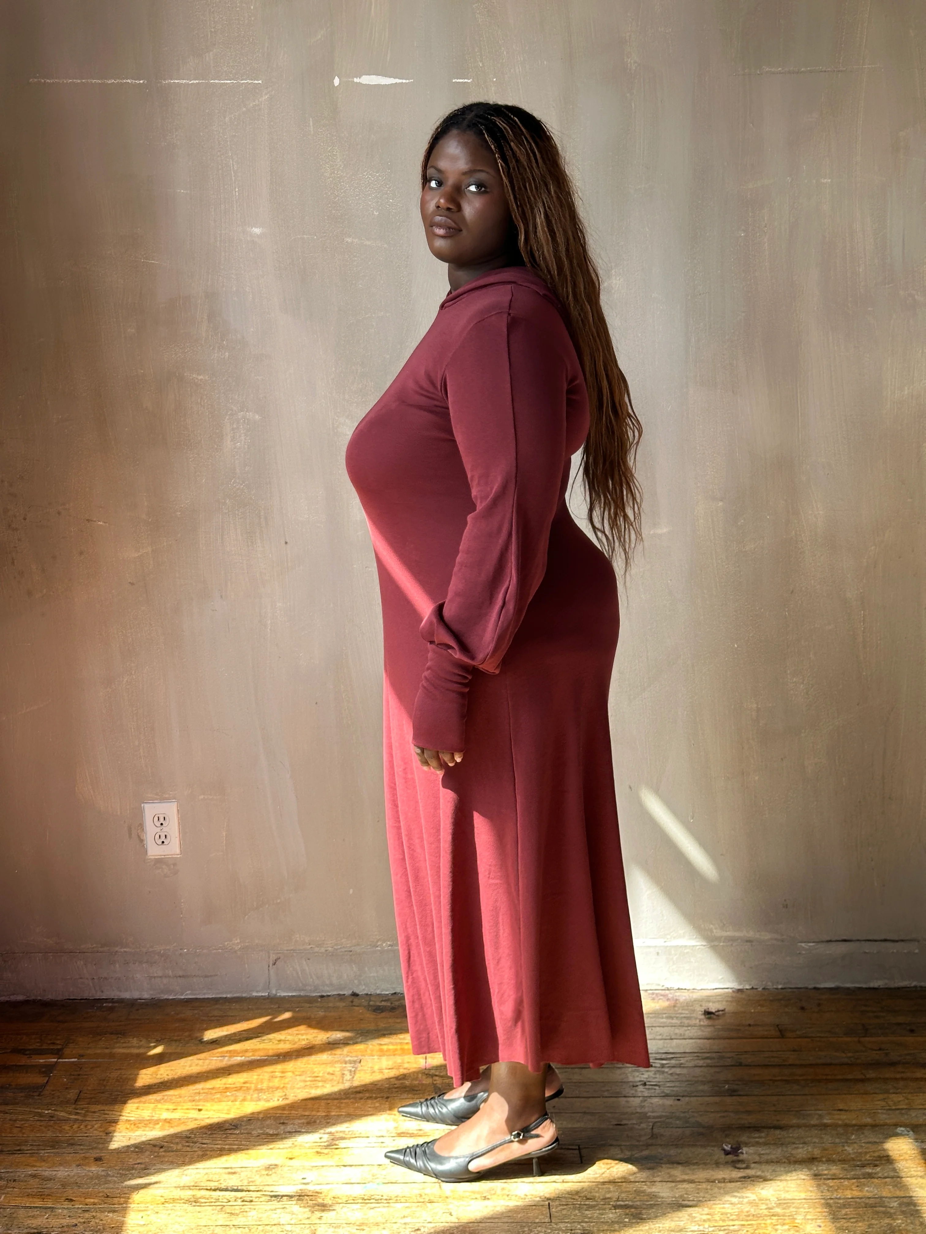 "Temple" Maxi Dress w/Hood in Plum Wine (In-Stock) - Image 7