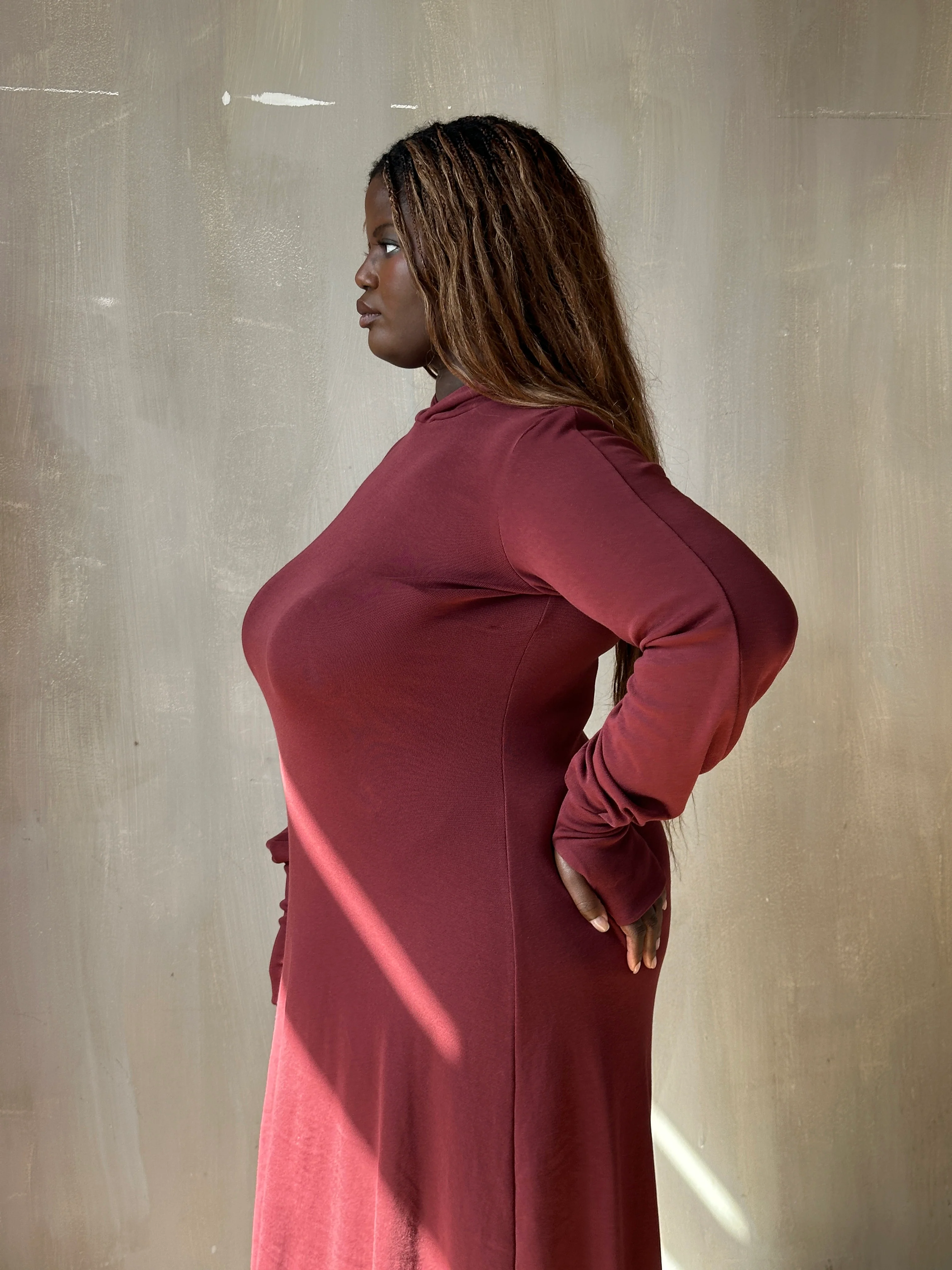"Temple" Maxi Dress w/Hood in Plum Wine (In-Stock) - Image 8