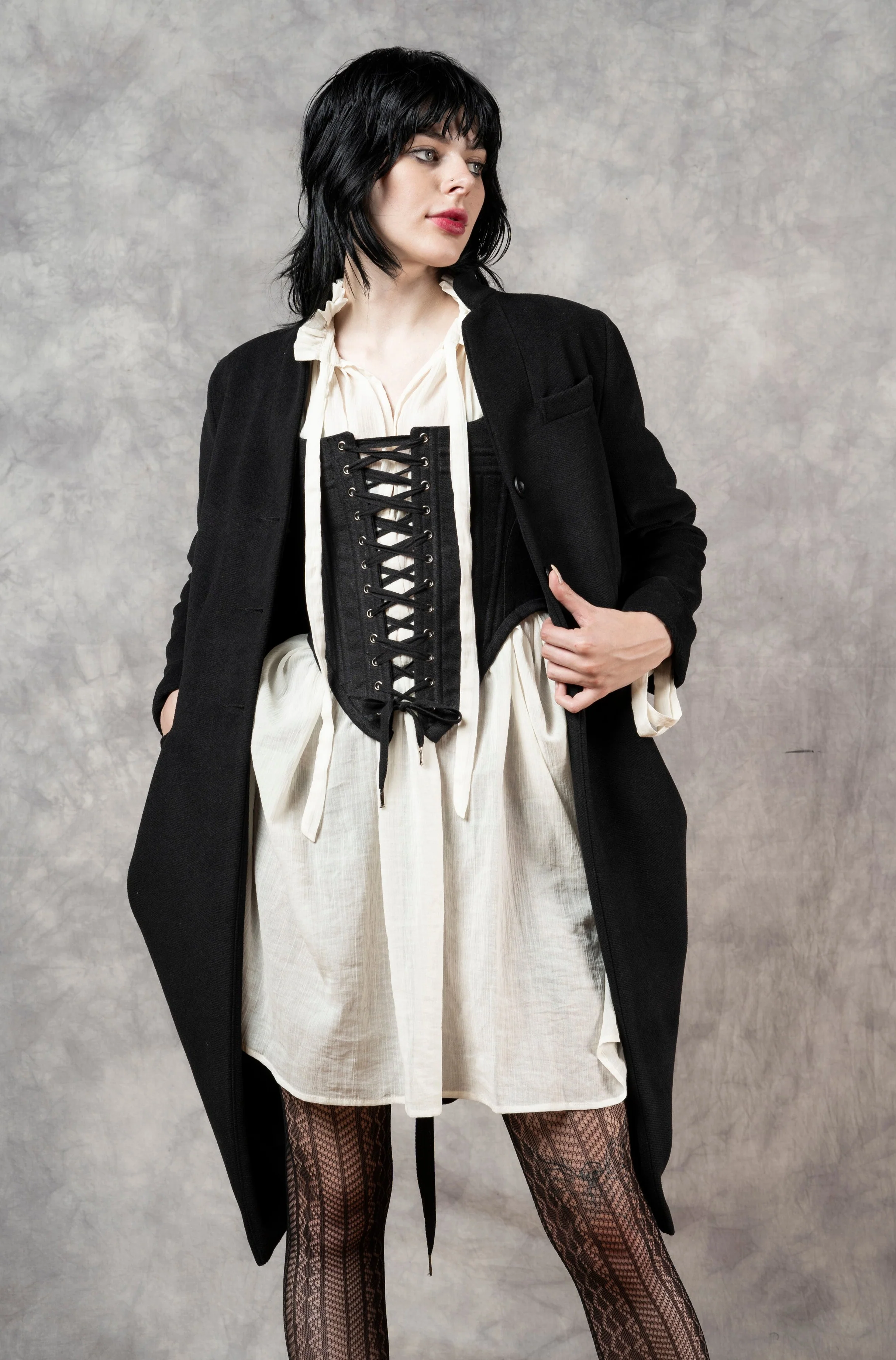 Hybrid Stays in Black Linen (Made-To-Order) - Image 4