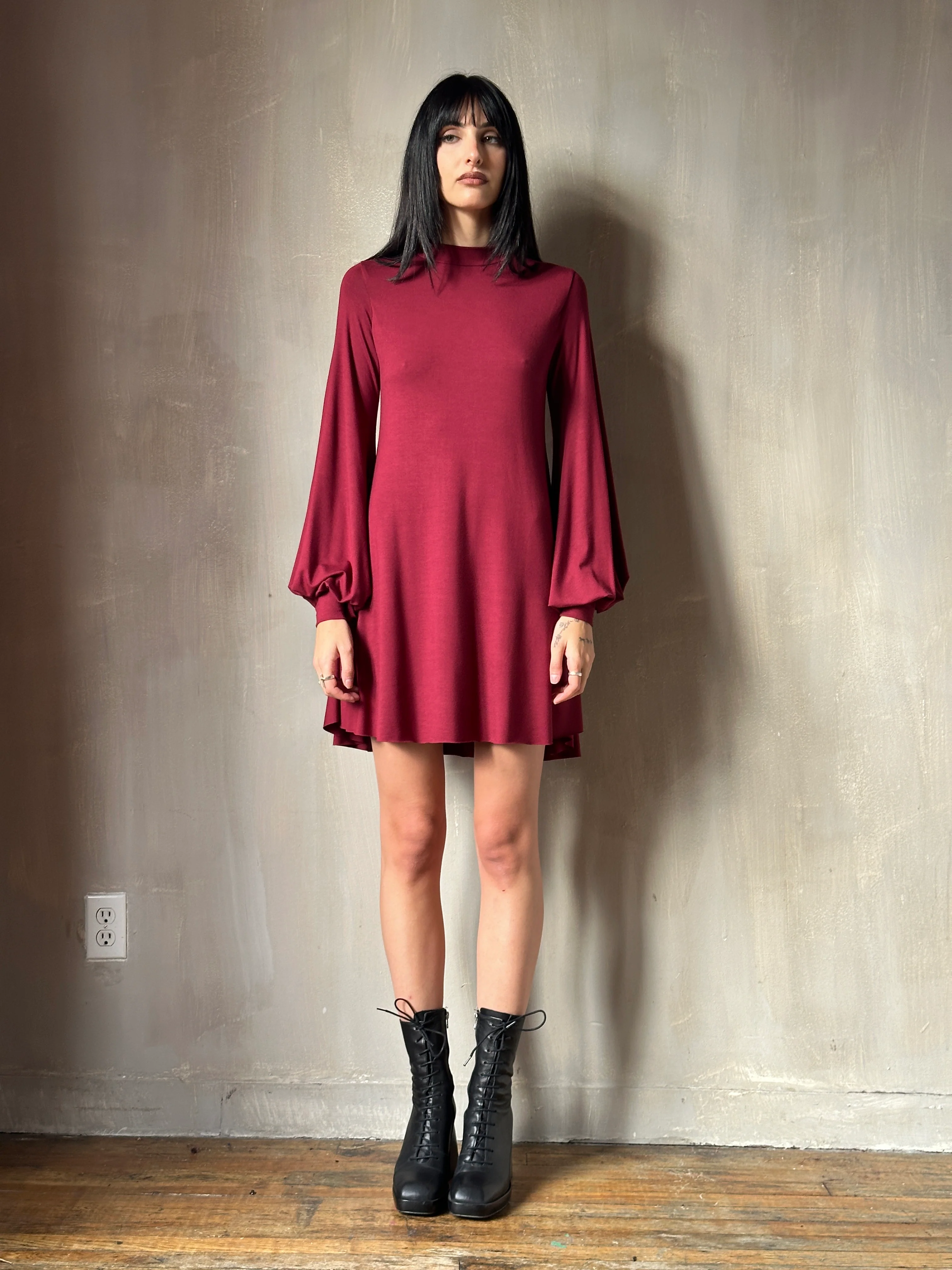 Bishop Sleeve Mini Dress in Blood Red - Image 10