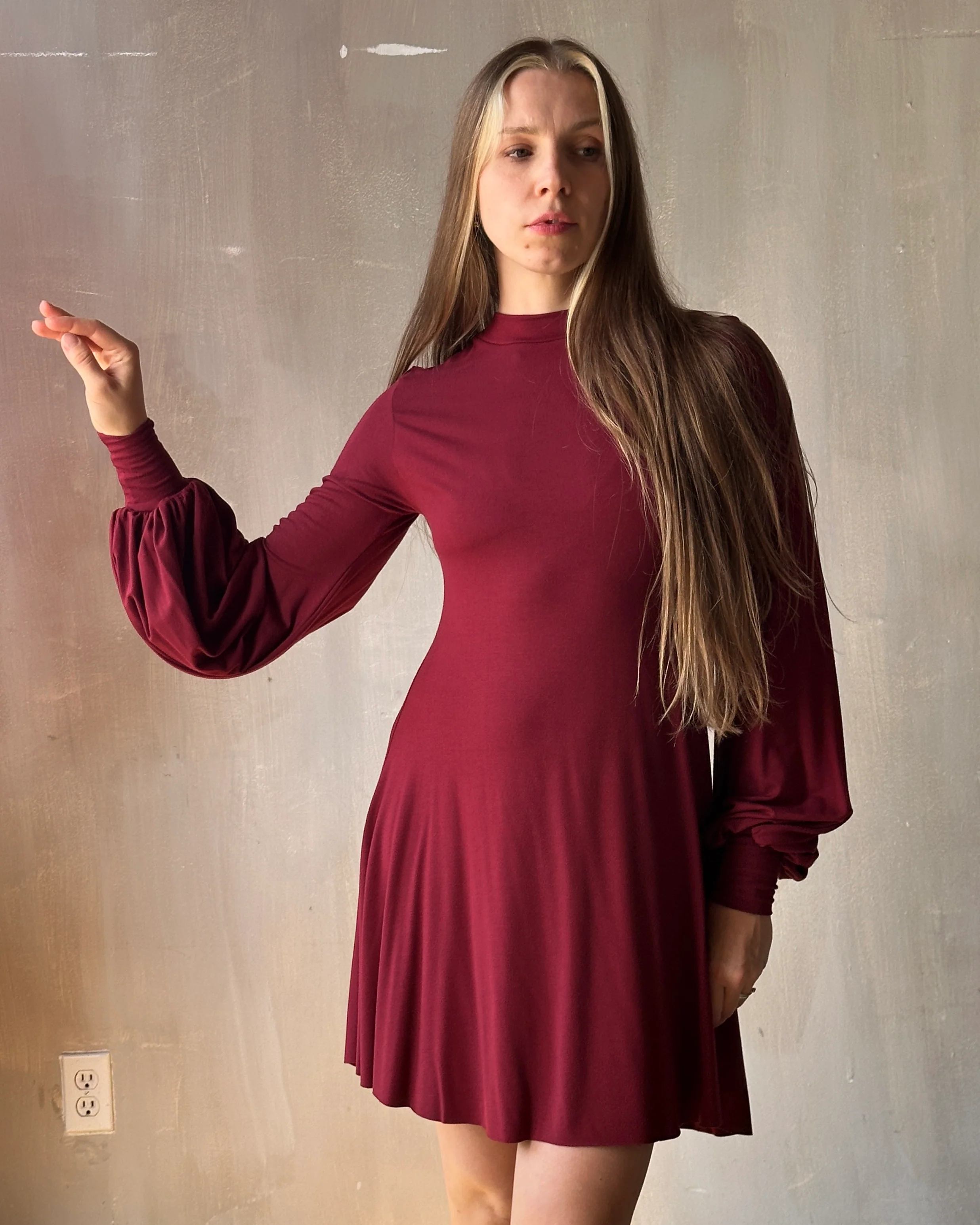 Bishop Sleeve Mini Dress in Blood Red - Image 18
