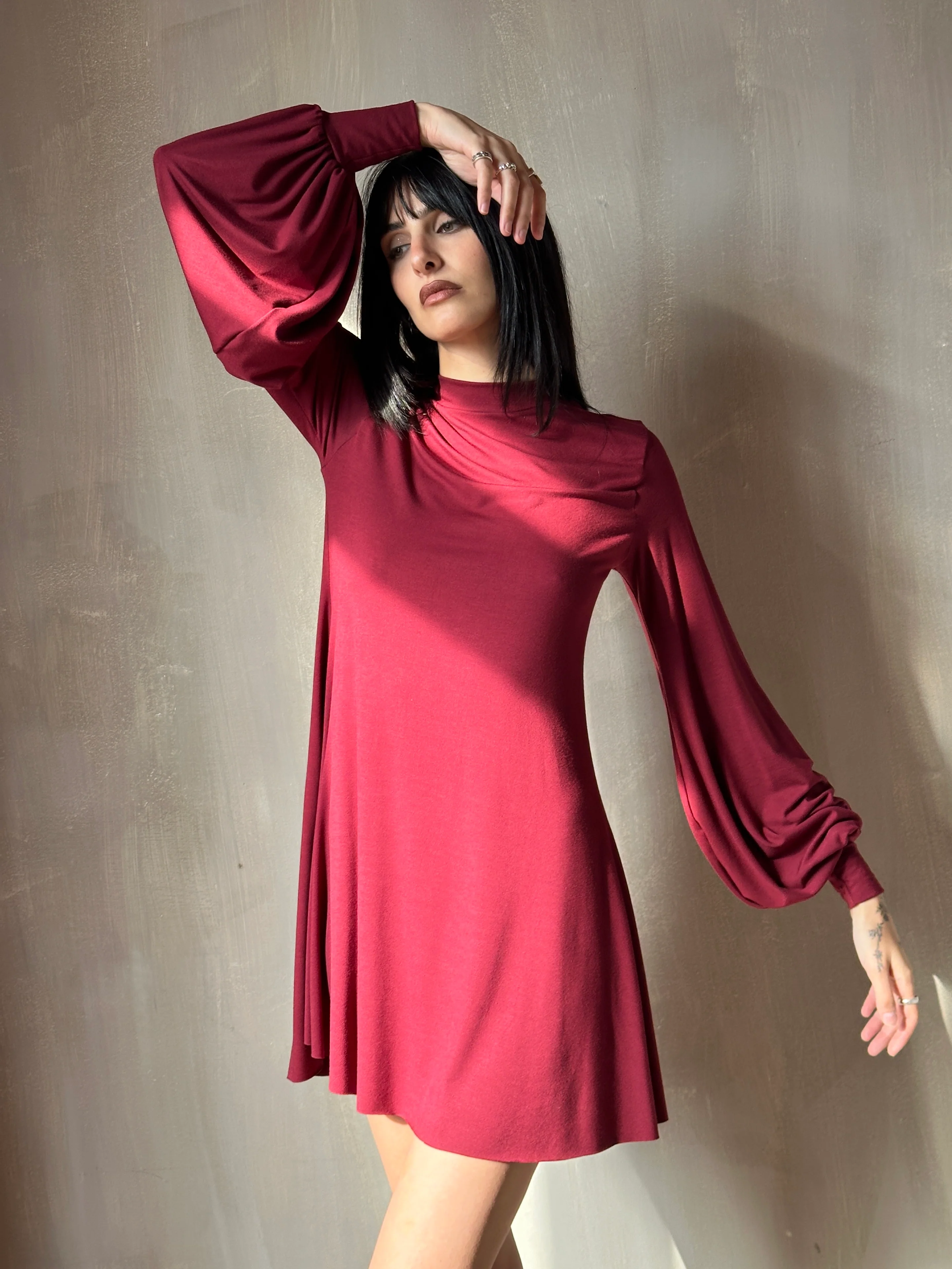 Bishop Sleeve Mini Dress in Blood Red - Image 2
