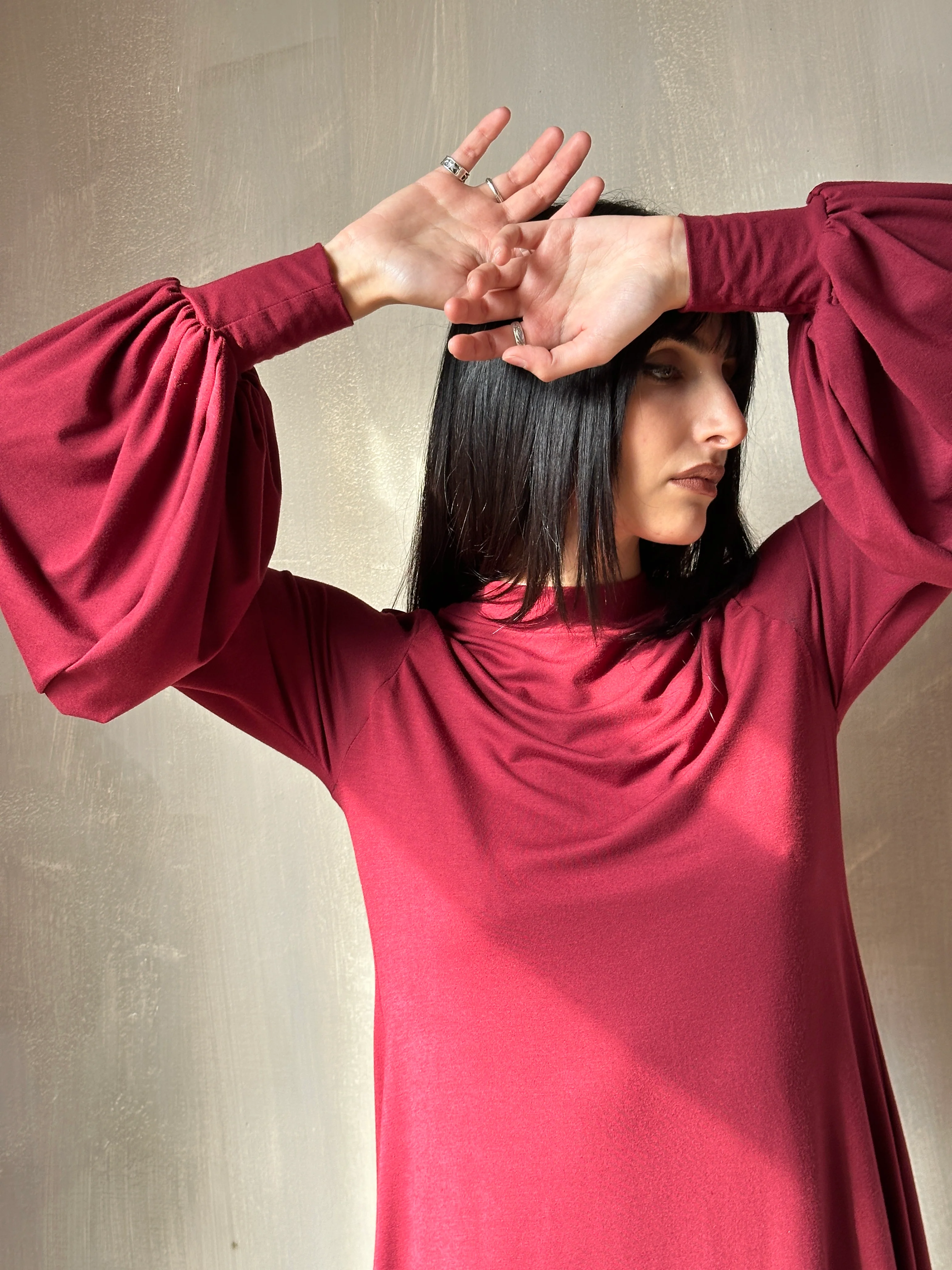 Bishop Sleeve Mini Dress in Blood Red - Image 3