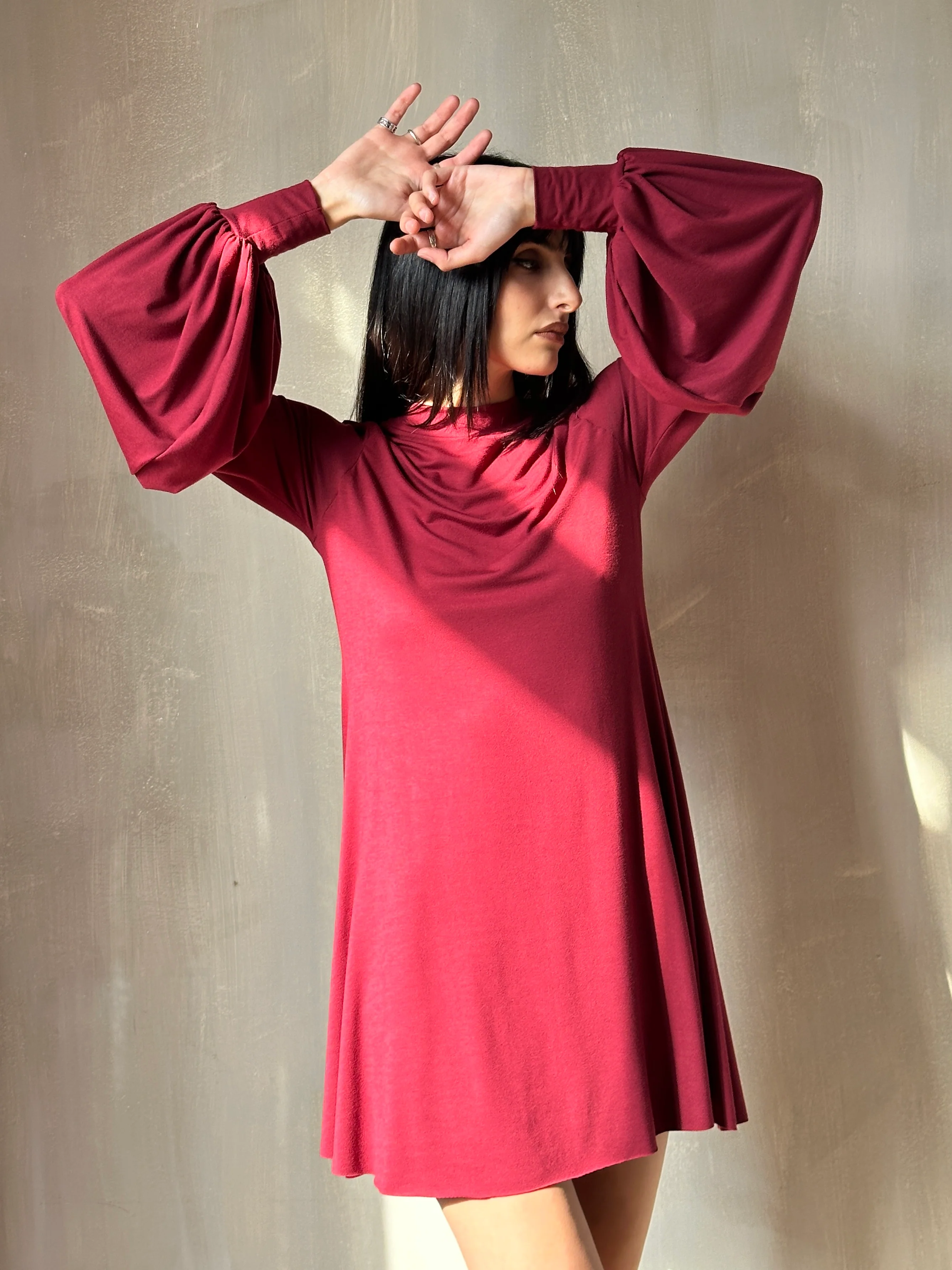 Bishop Sleeve Mini Dress in Blood Red - Image 4