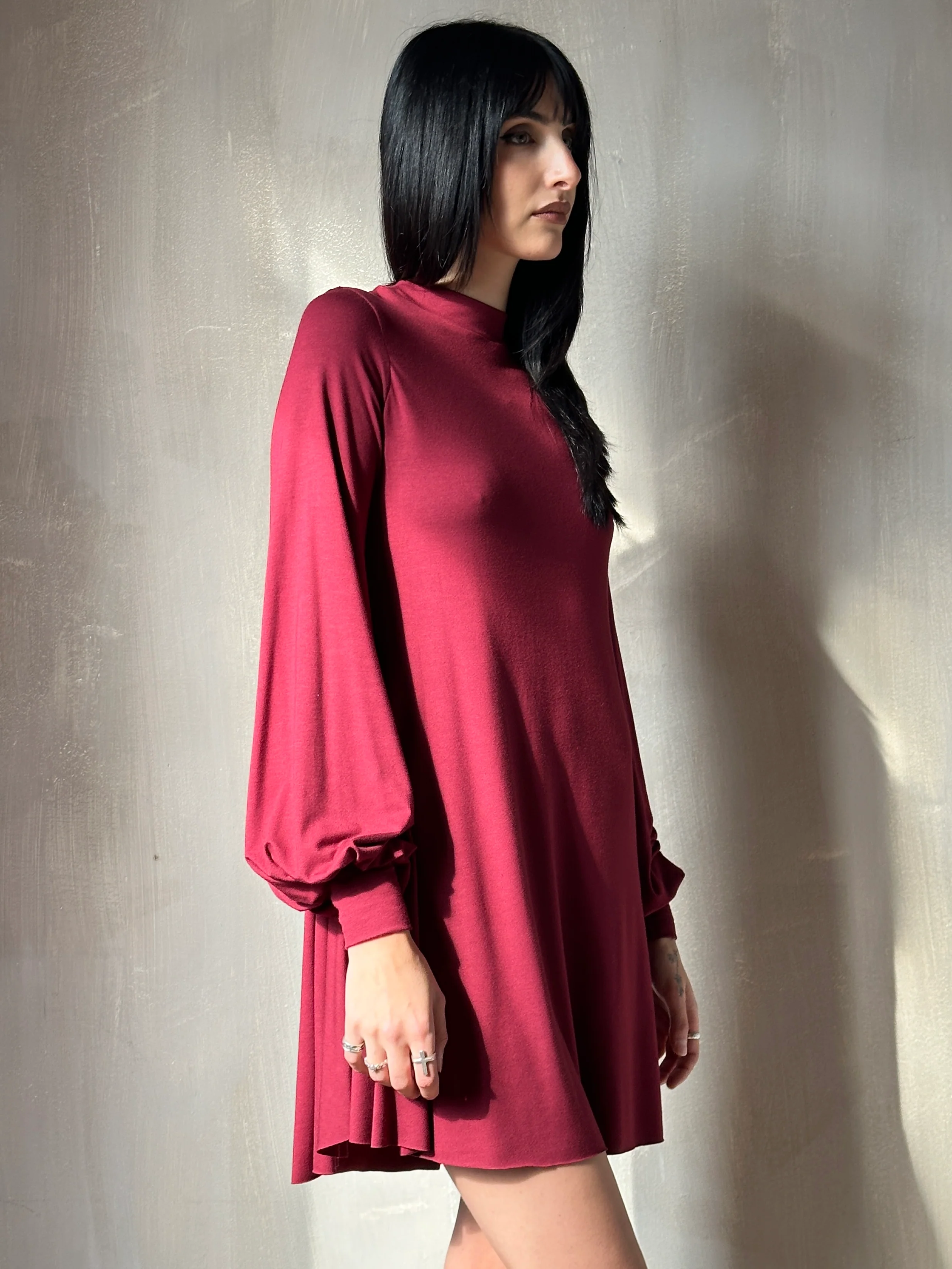 Bishop Sleeve Mini Dress in Blood Red - Image 5