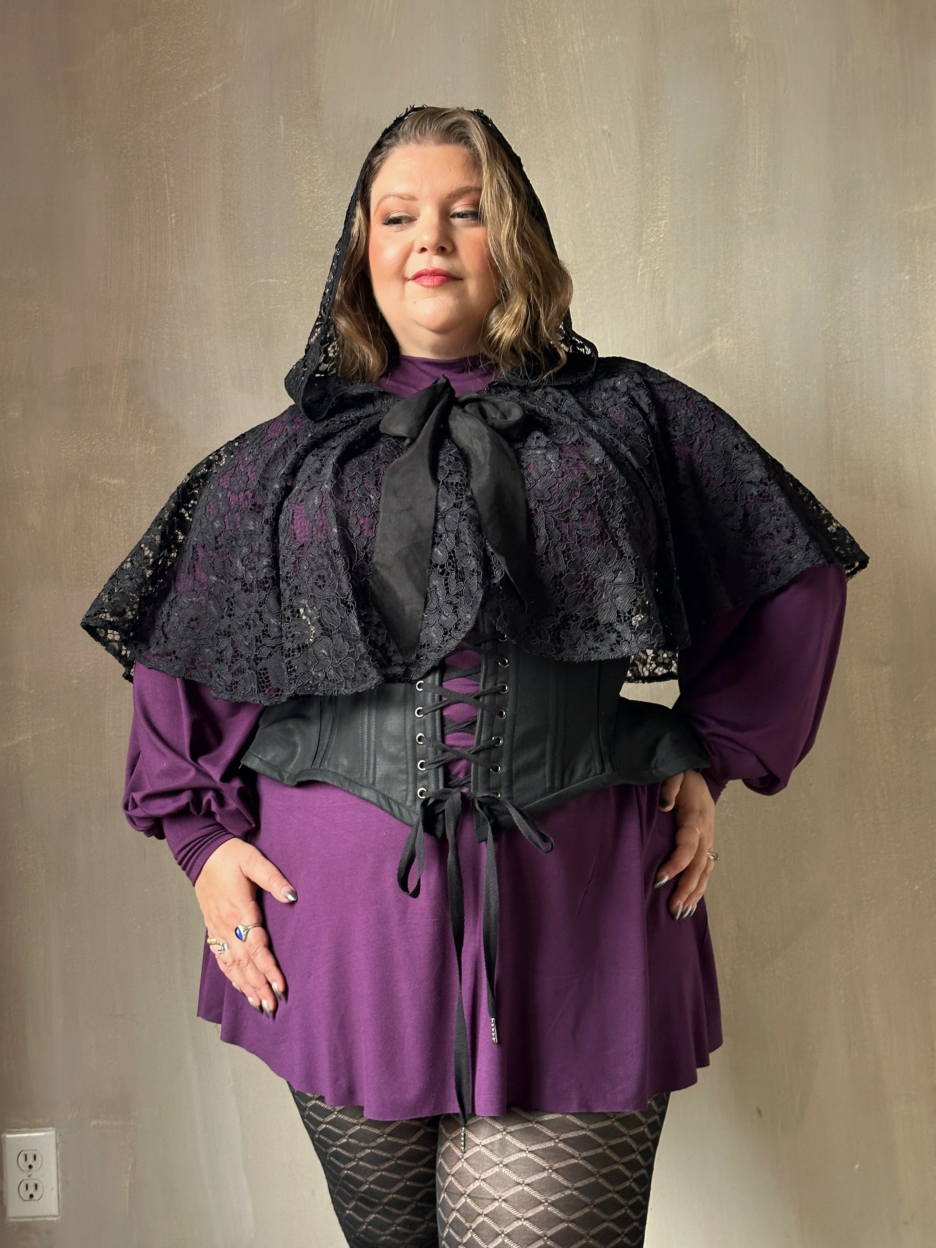 Hooded Capelet in Mourning Lace, Black (In Stock) - Image 14