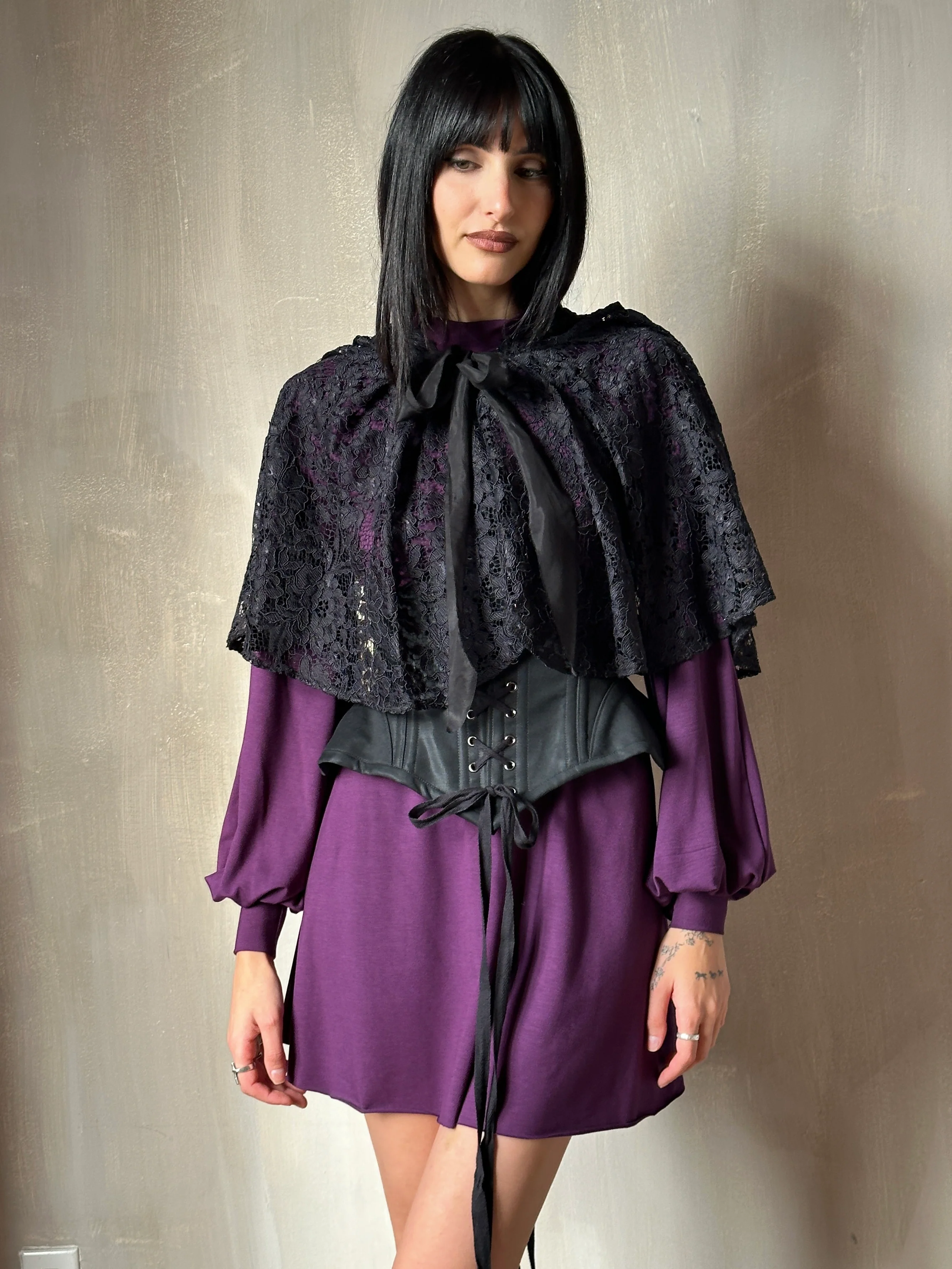 Hooded Capelet in Mourning Lace, Black (In Stock) - Image 2