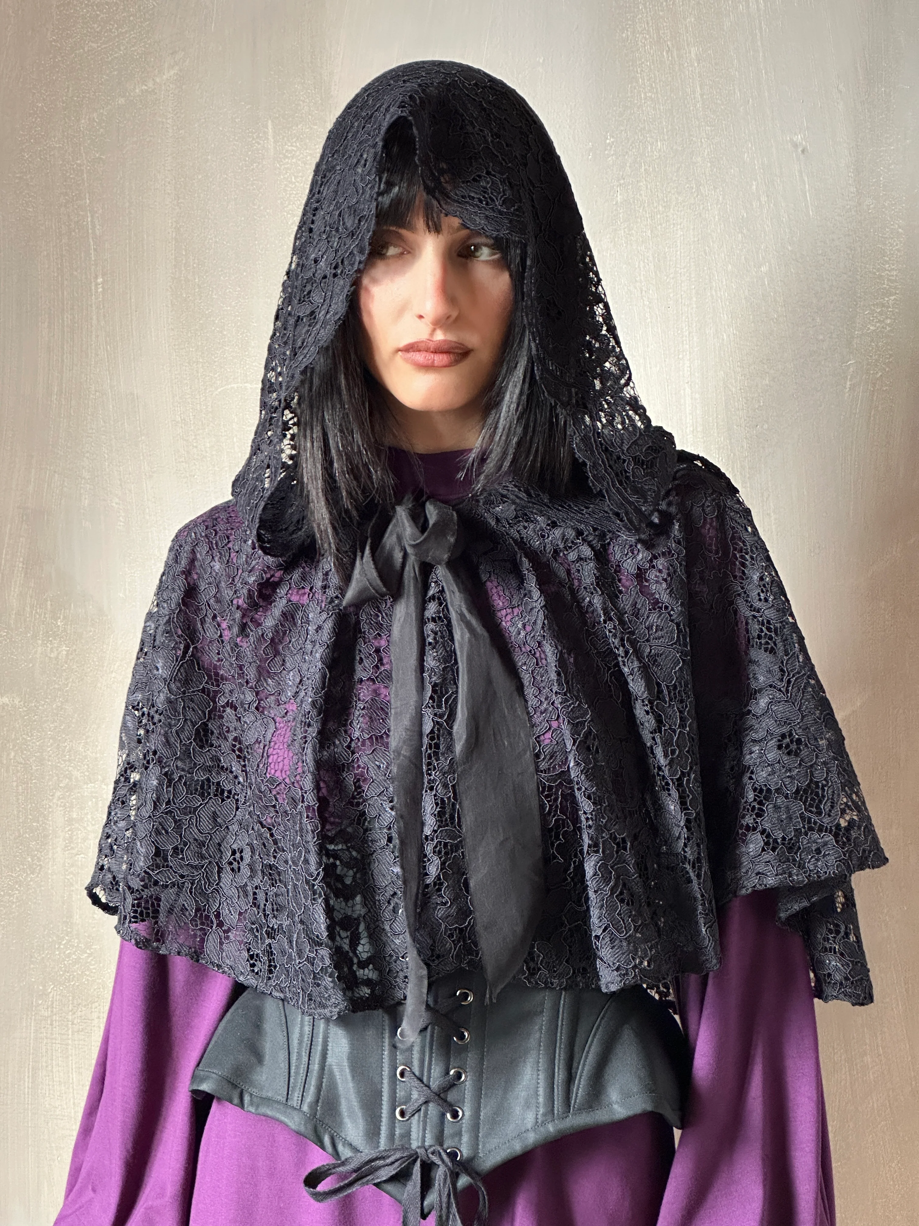 Hooded Capelet in Mourning Lace, Black (In Stock) - Image 4