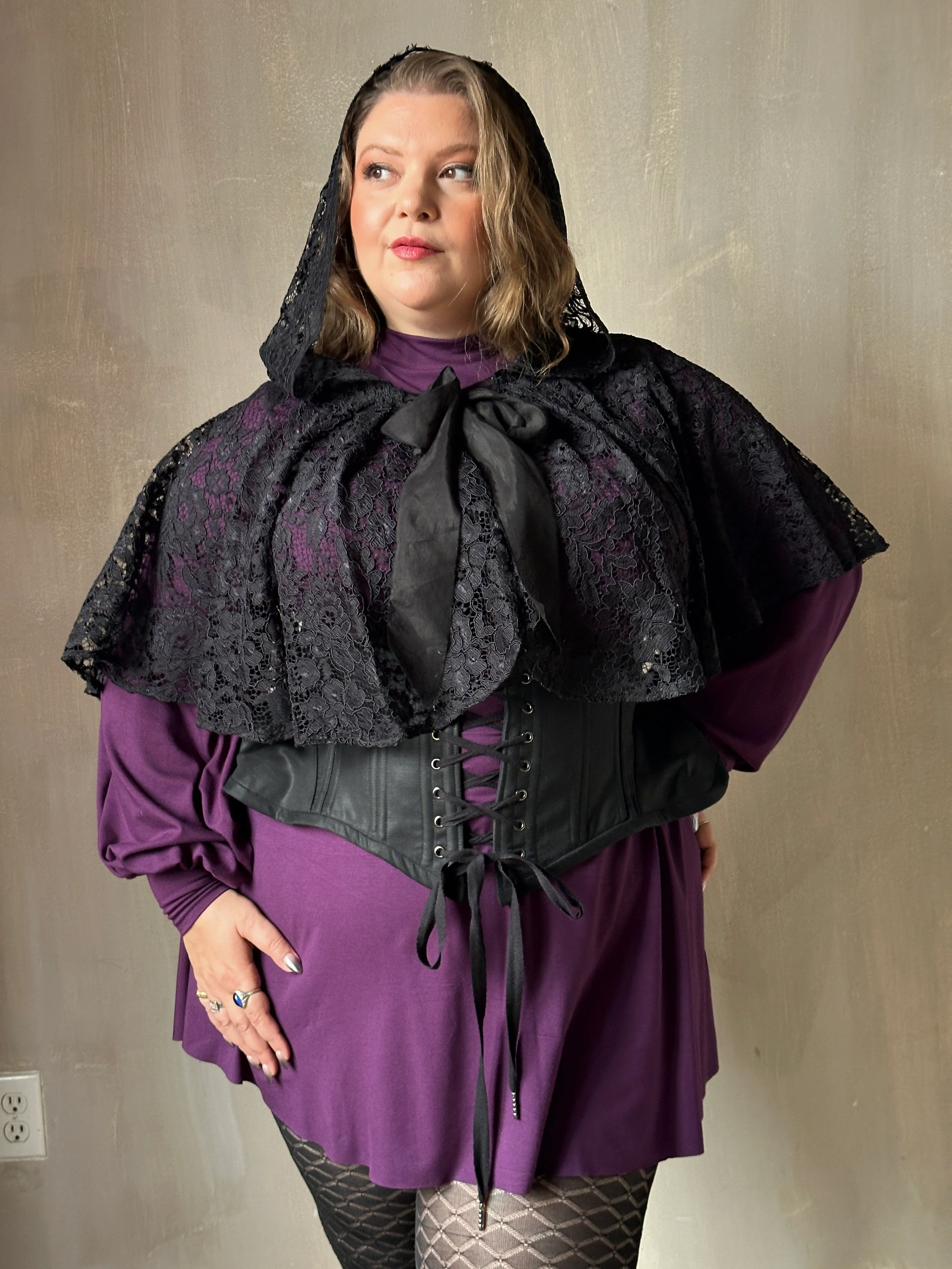 Hooded Capelet in Mourning Lace, Black (In Stock) - Image 5