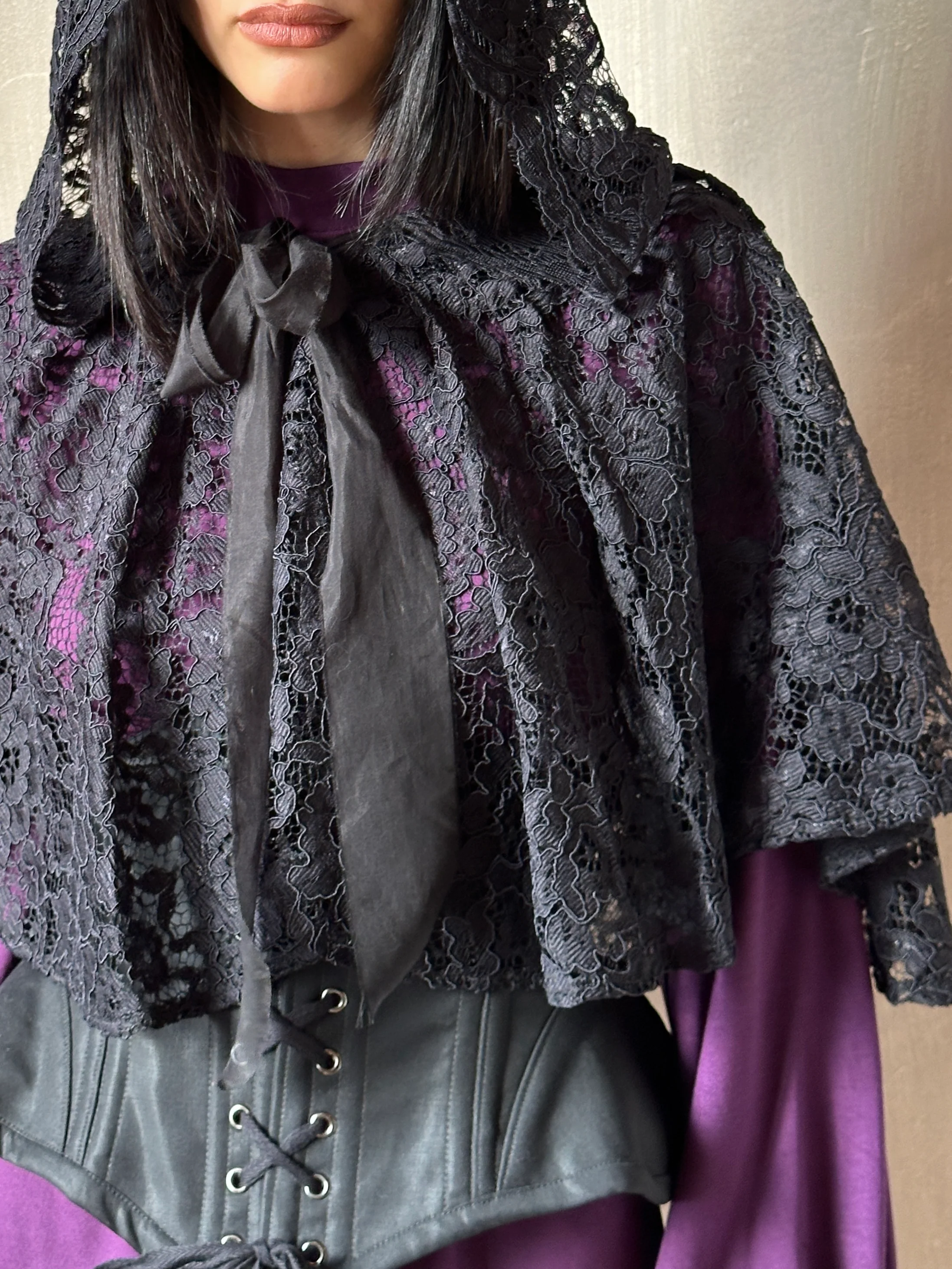 Hooded Capelet in Mourning Lace, Black (In Stock) - Image 8