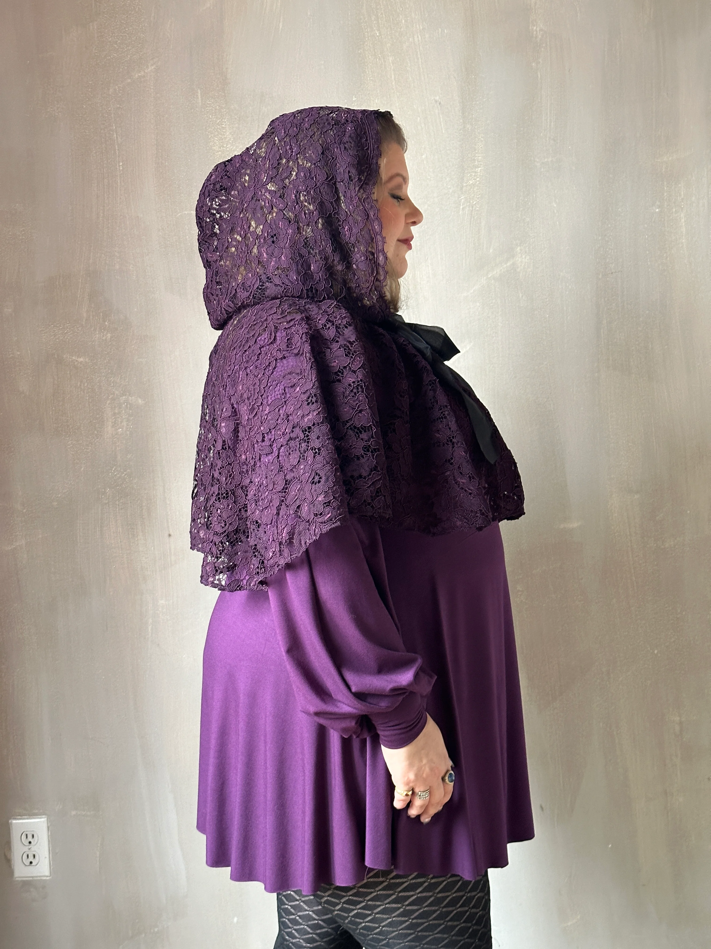 Holiday ‘24: Hooded Capelet in Mourning Lace, Black Purple - Image 10