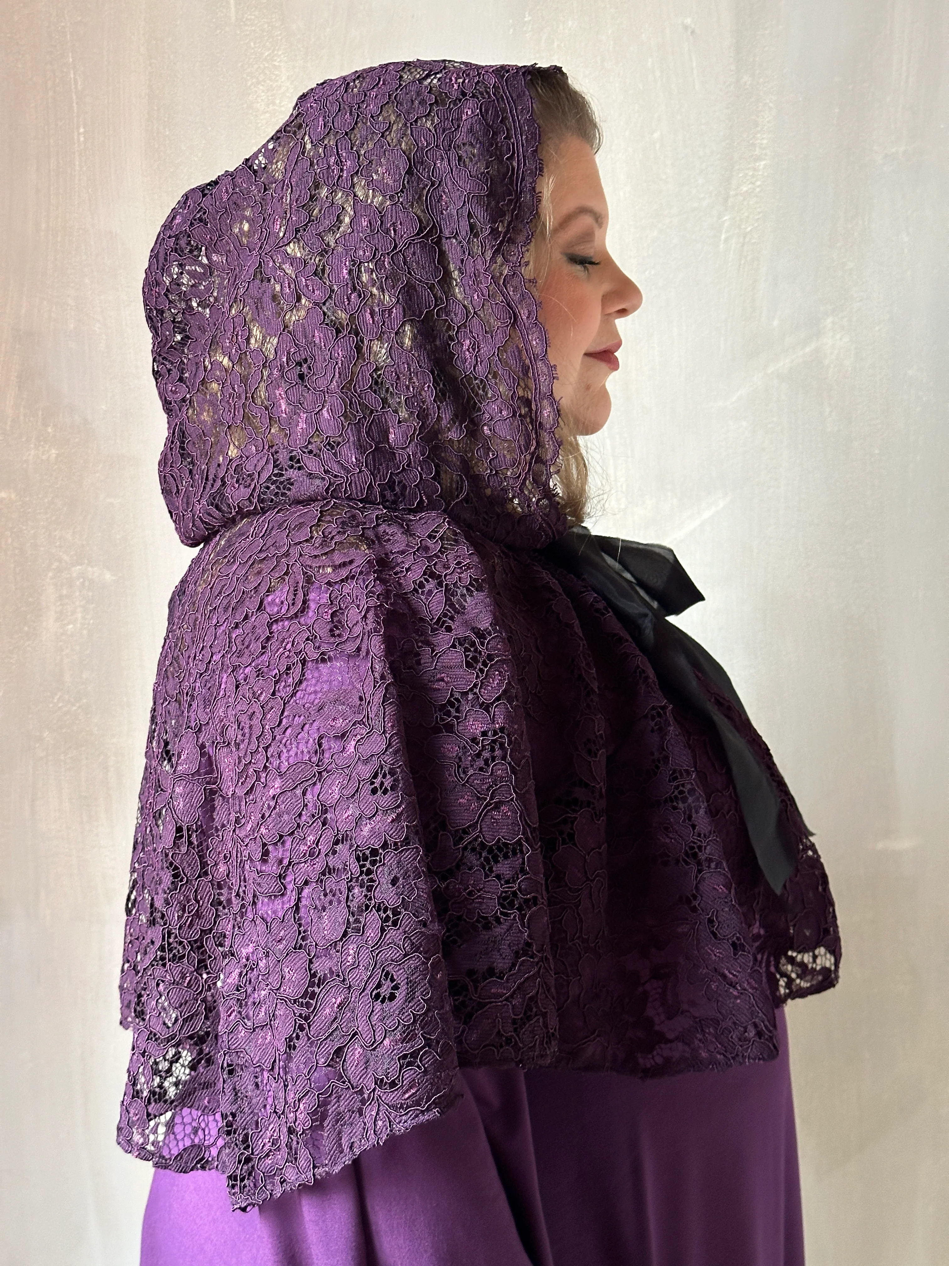 Holiday ‘24: Hooded Capelet in Mourning Lace, Black Purple - Image 11