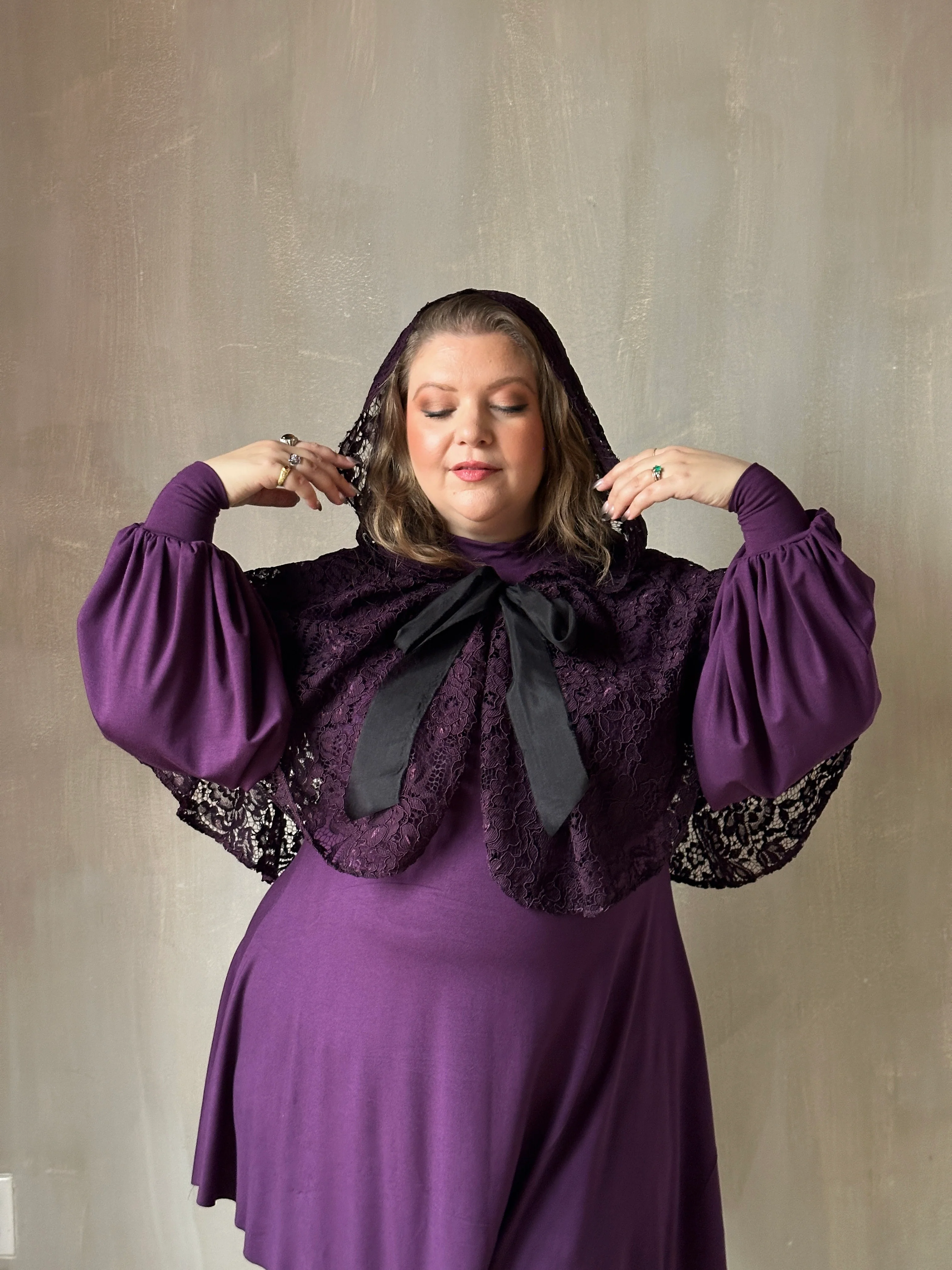 Holiday ‘24: Hooded Capelet in Mourning Lace, Black Purple - Image 12