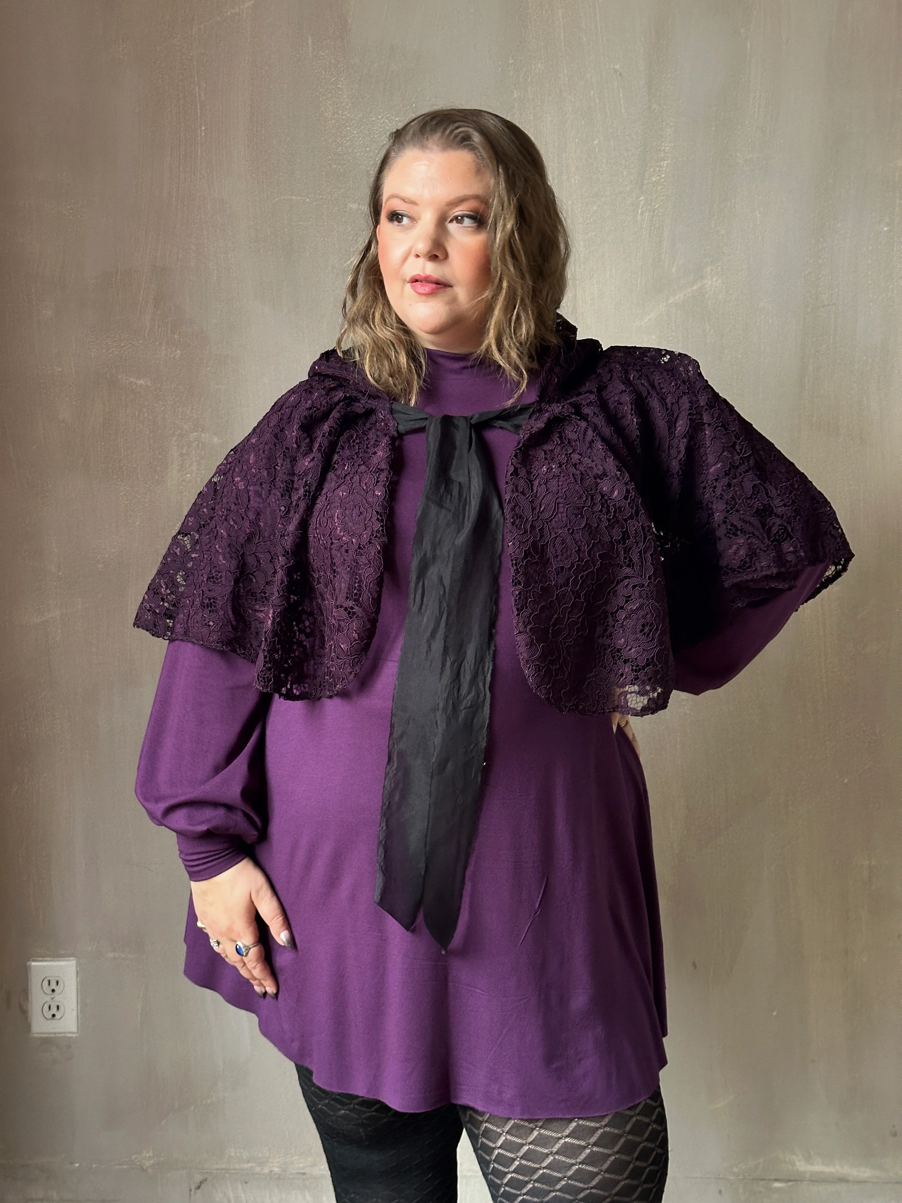 Holiday ‘24: Hooded Capelet in Mourning Lace, Black Purple - Image 13