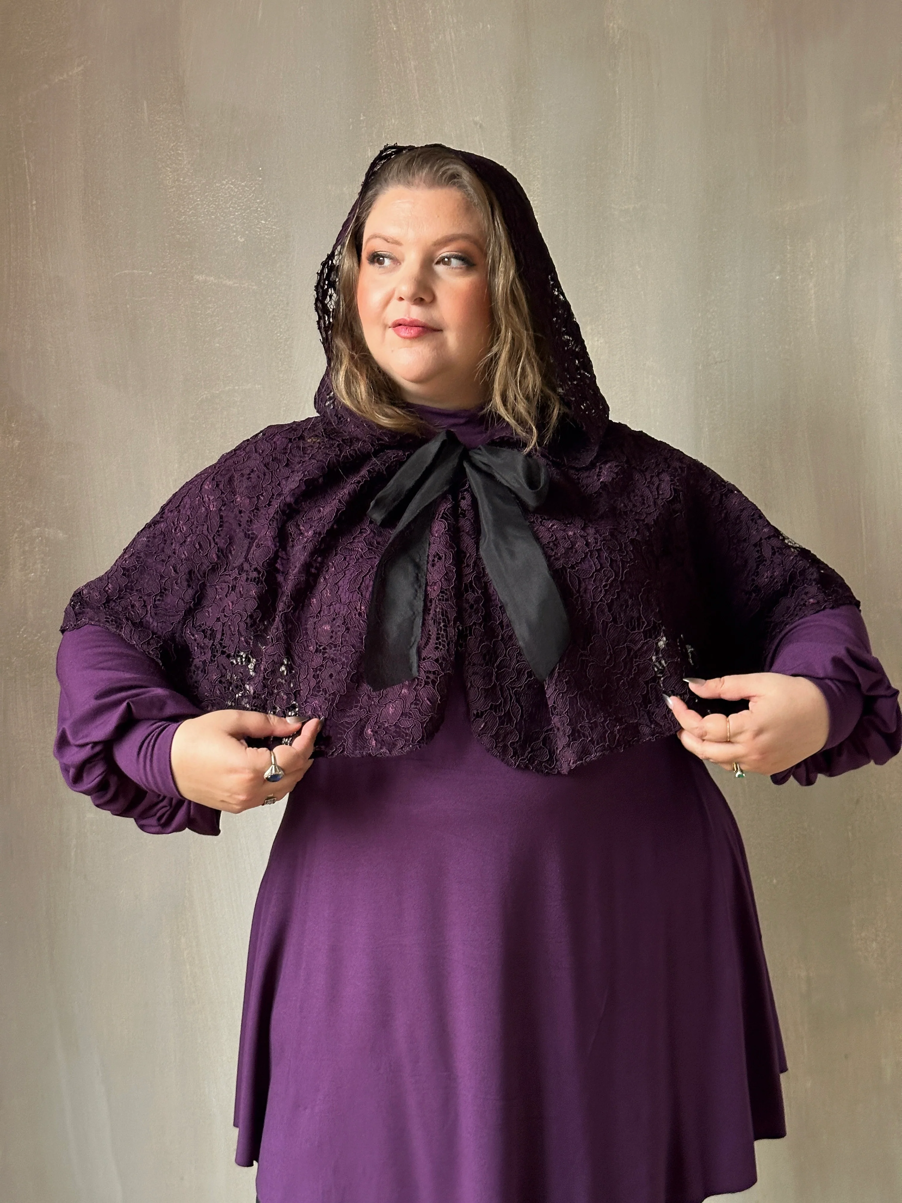 Holiday ‘24: Hooded Capelet in Mourning Lace, Black Purple - Image 14