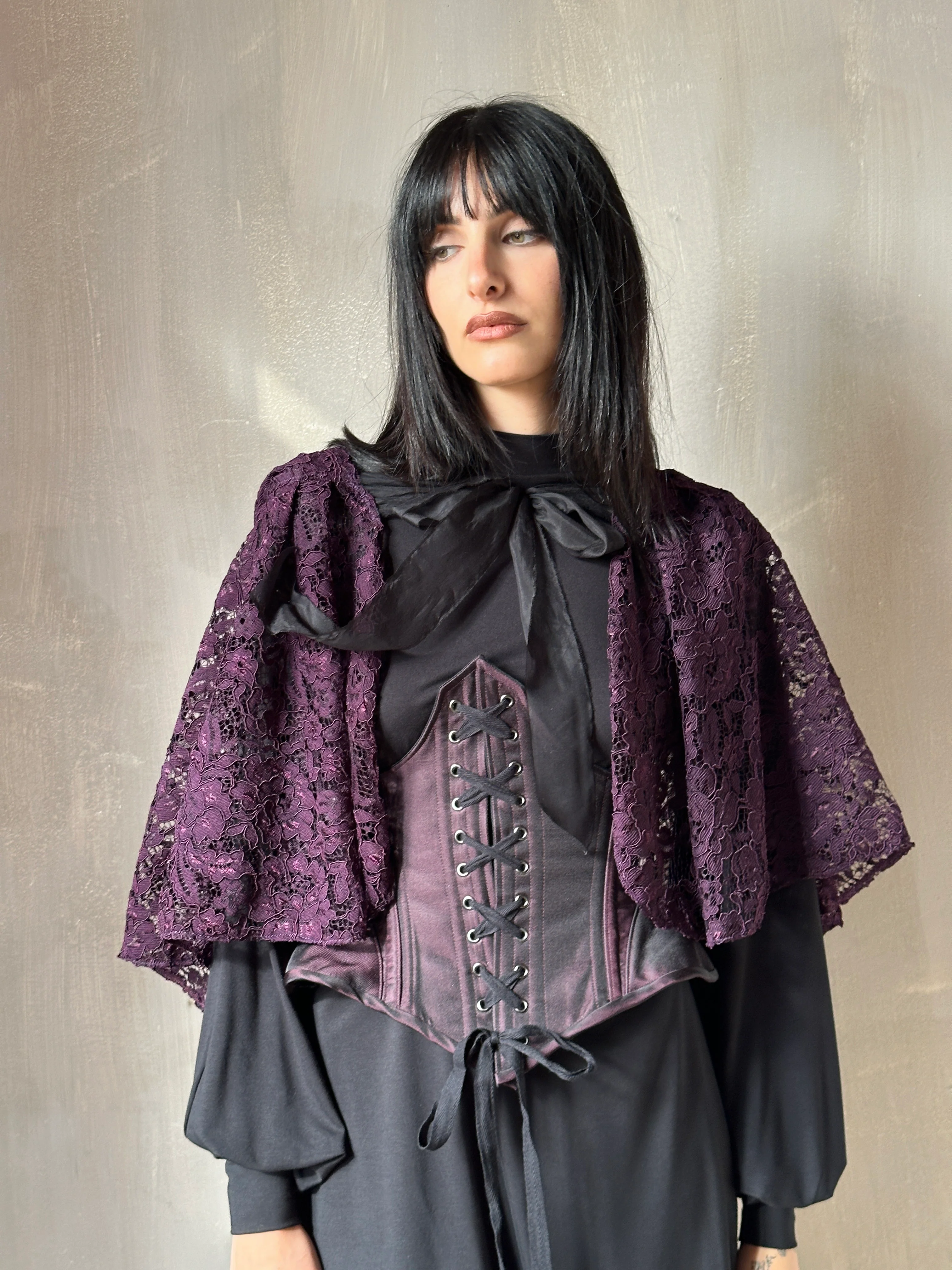 Holiday ‘24: Hooded Capelet in Mourning Lace, Black Purple - Image 5