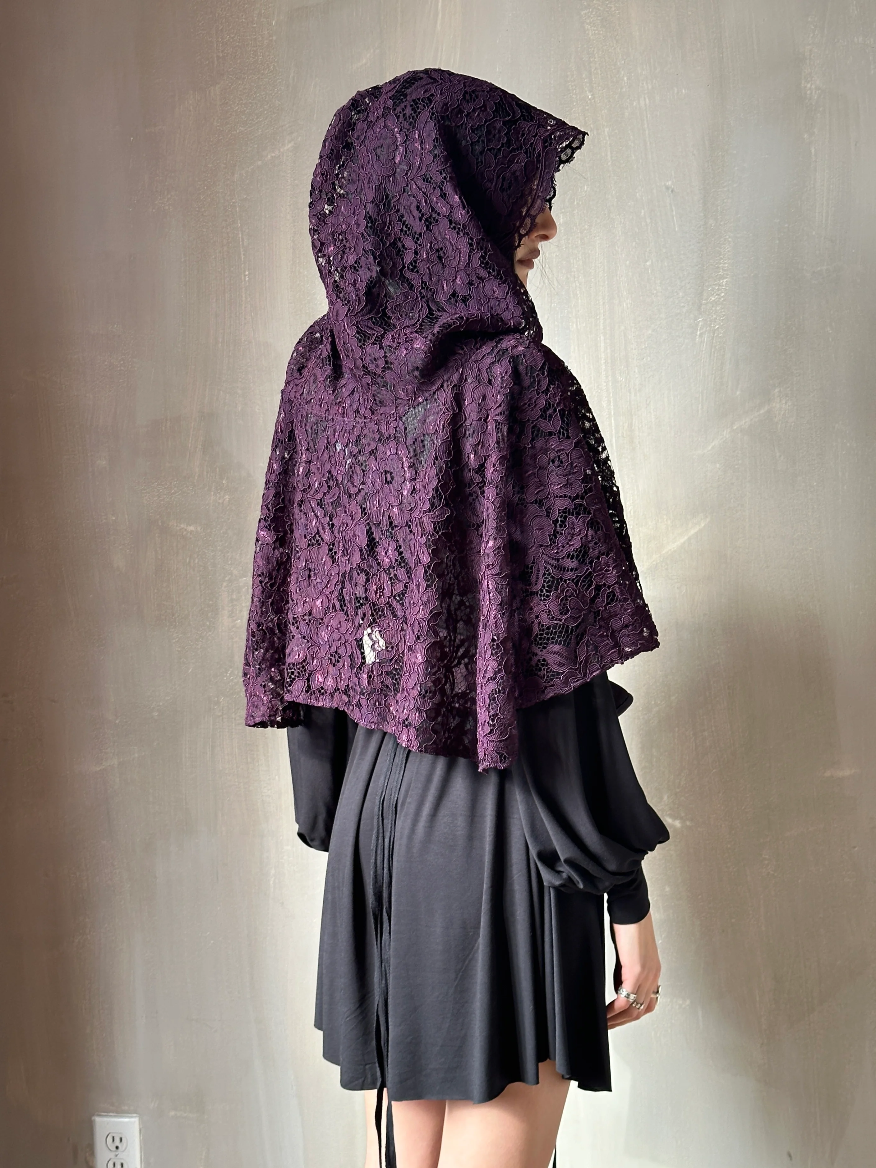 Holiday ‘24: Hooded Capelet in Mourning Lace, Black Purple - Image 7