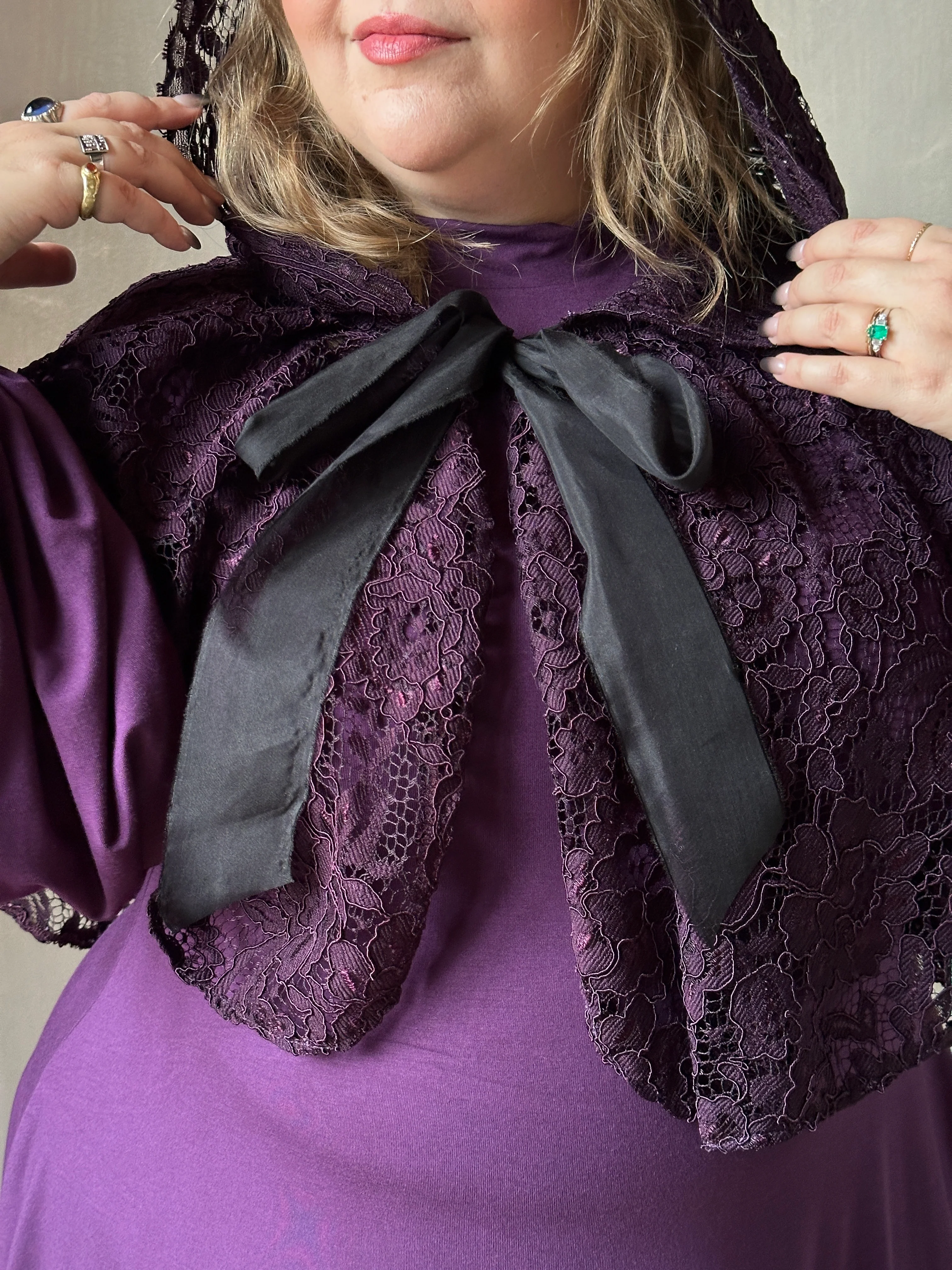 Holiday ‘24: Hooded Capelet in Mourning Lace, Black Purple - Image 9