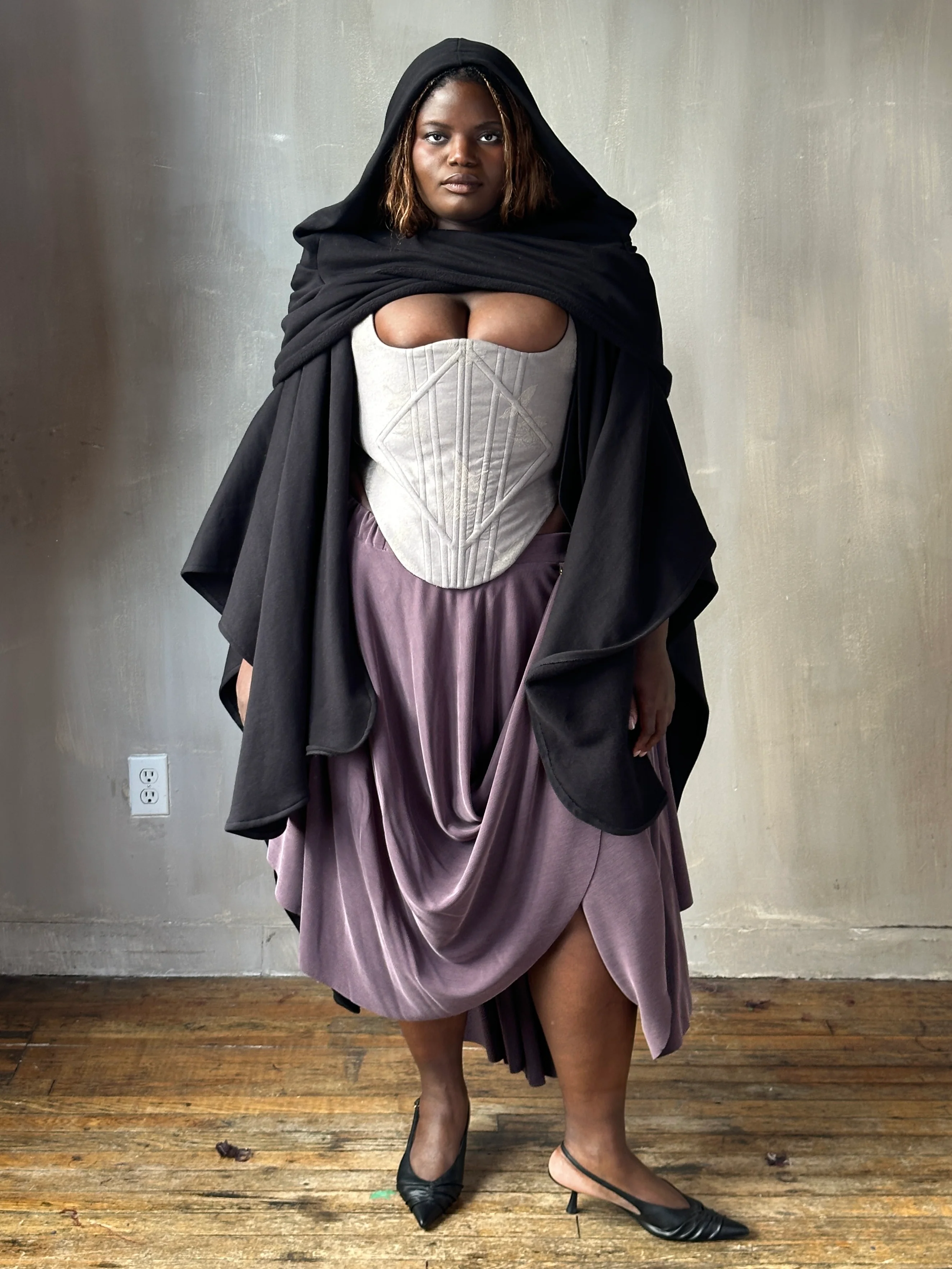 FW25: Mythic Cape in Black Boiled Wool - Image 2