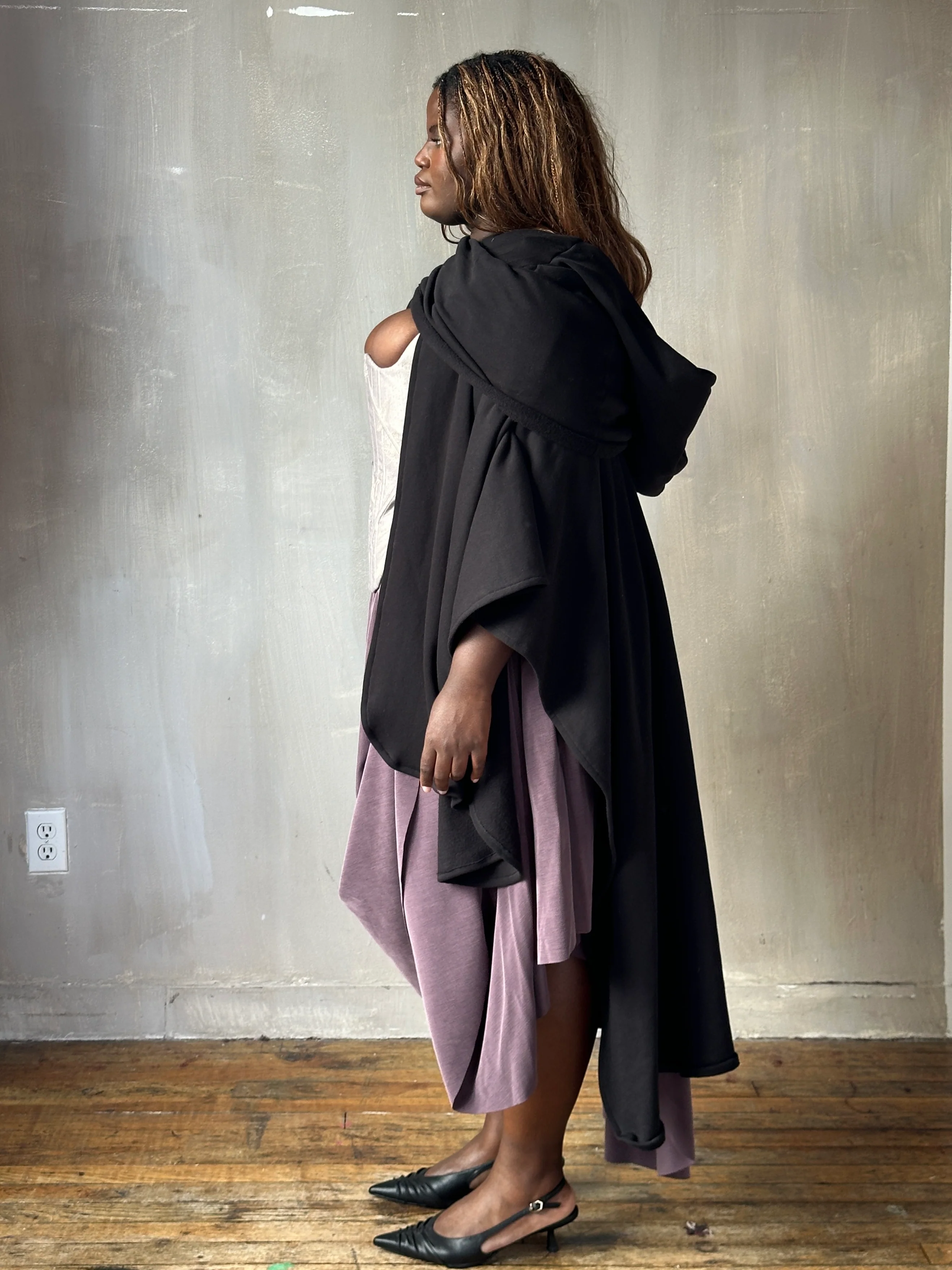 FW25: Mythic Cape in Black Boiled Wool - Image 3