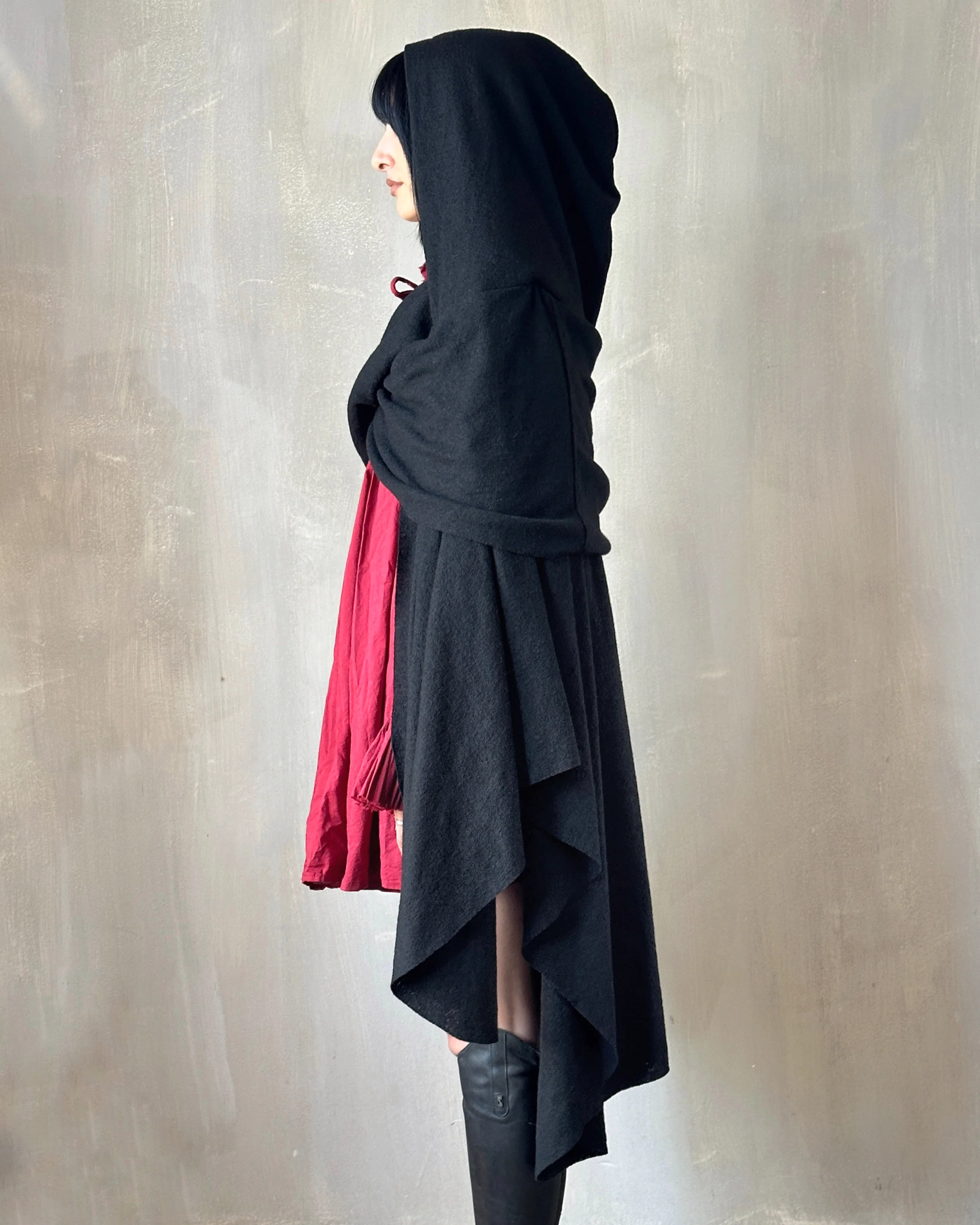 FW25: Mythic Cape in Black Boiled Wool - Image 4